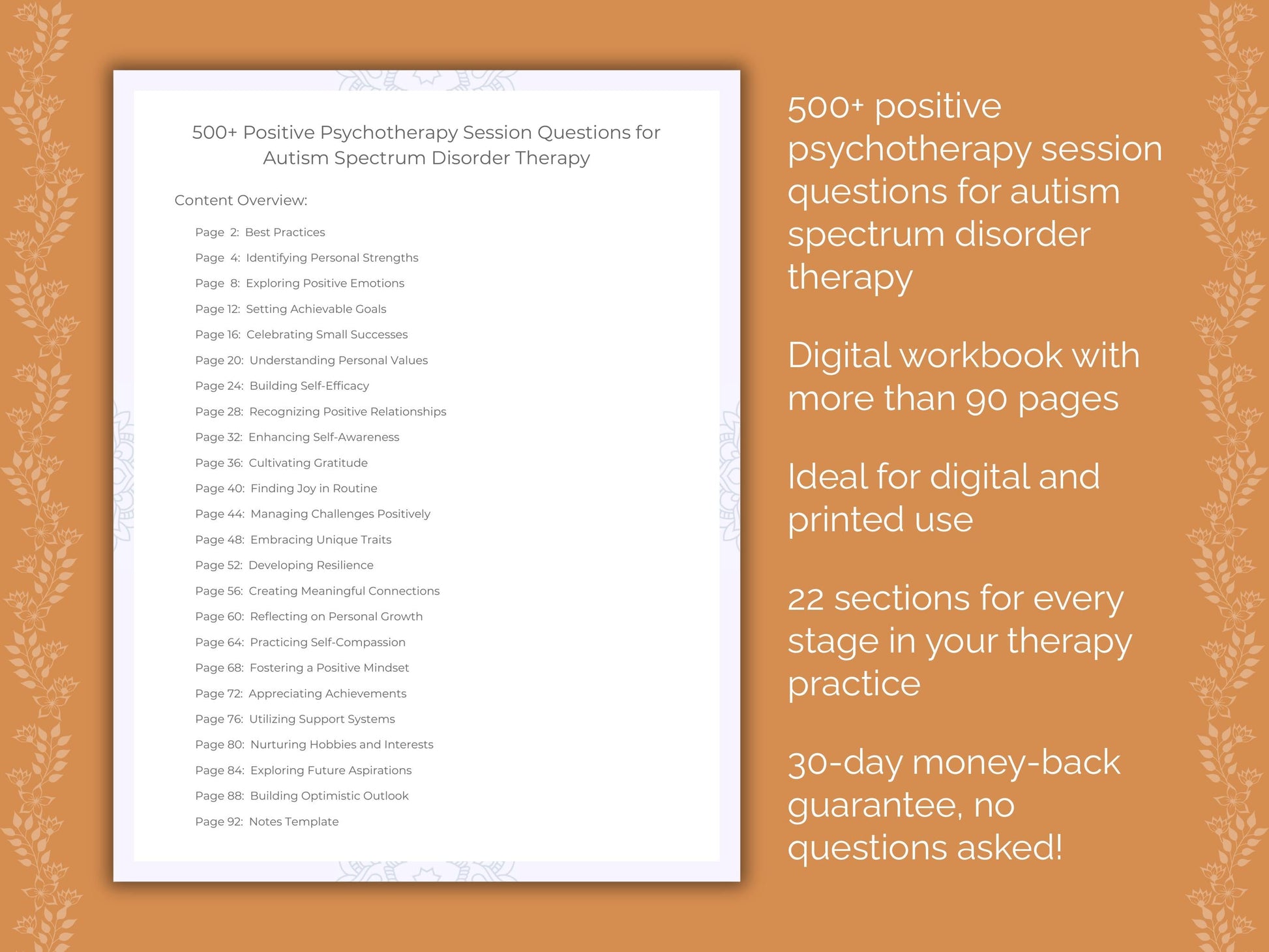 Autism Spectrum Disorder Positive Psychotherapy Therapist Worksheets