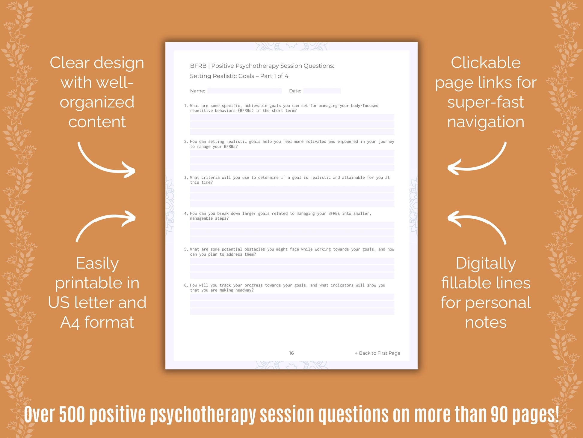 Body-Focused Repetitive Behavior (BFRB) Positive Psychotherapy Counseling Templates