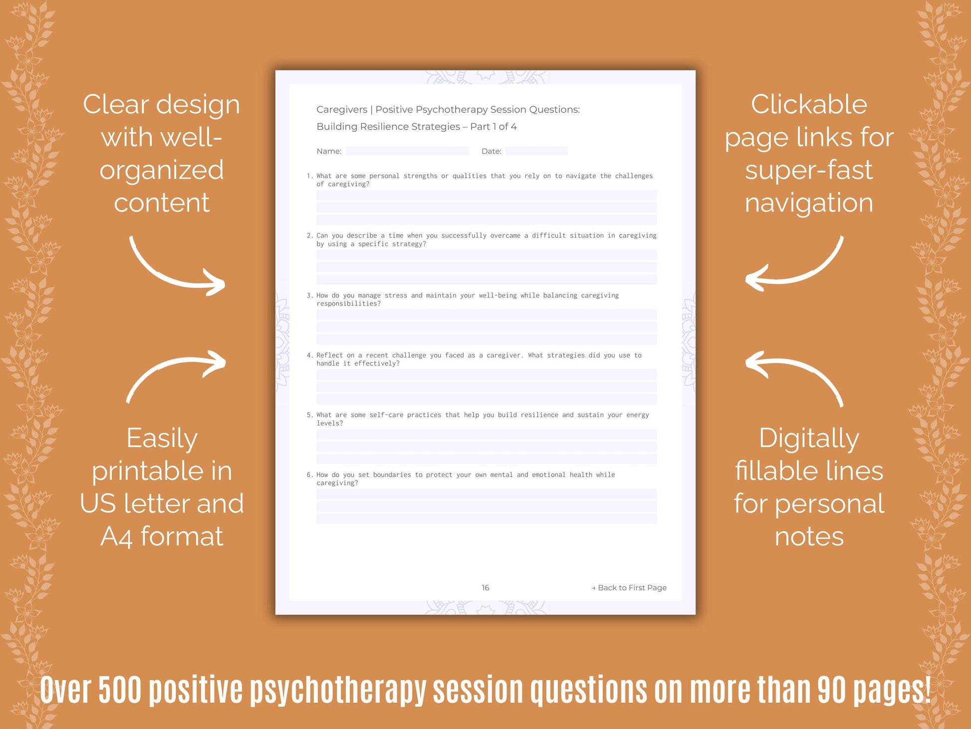 Caregivers Positive Psychotherapy Counseling Templates