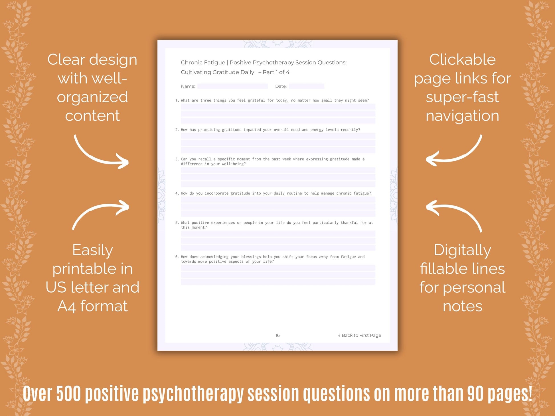 Chronic Fatigue Positive Psychotherapy Counseling Templates