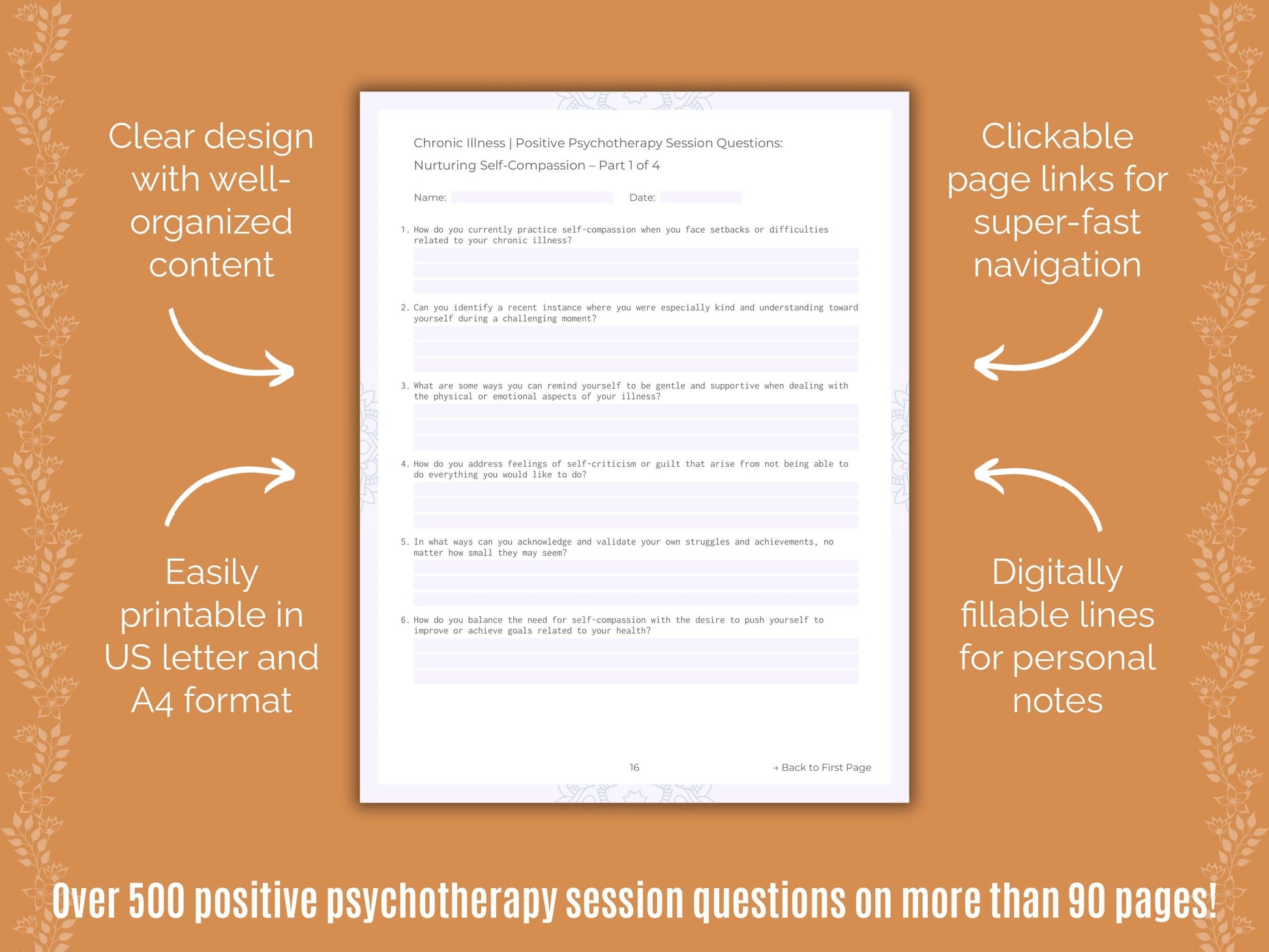 Chronic Illness Positive Psychotherapy Counseling Templates