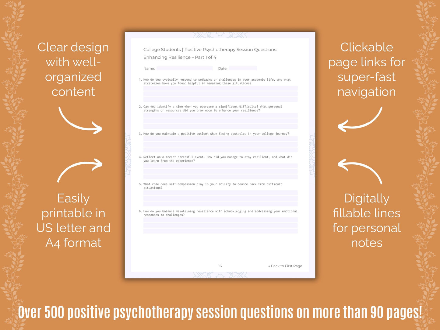 College Students Positive Psychotherapy Counseling Templates