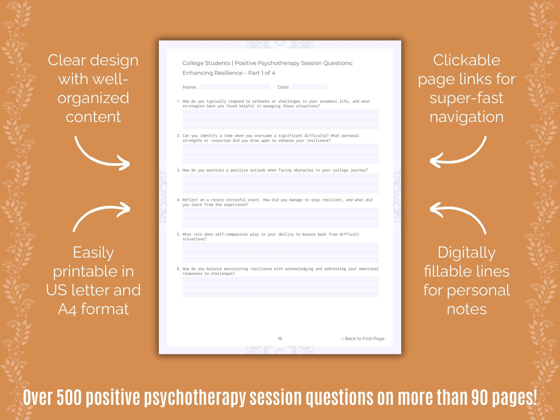 College Students Positive Psychotherapy Counseling Templates