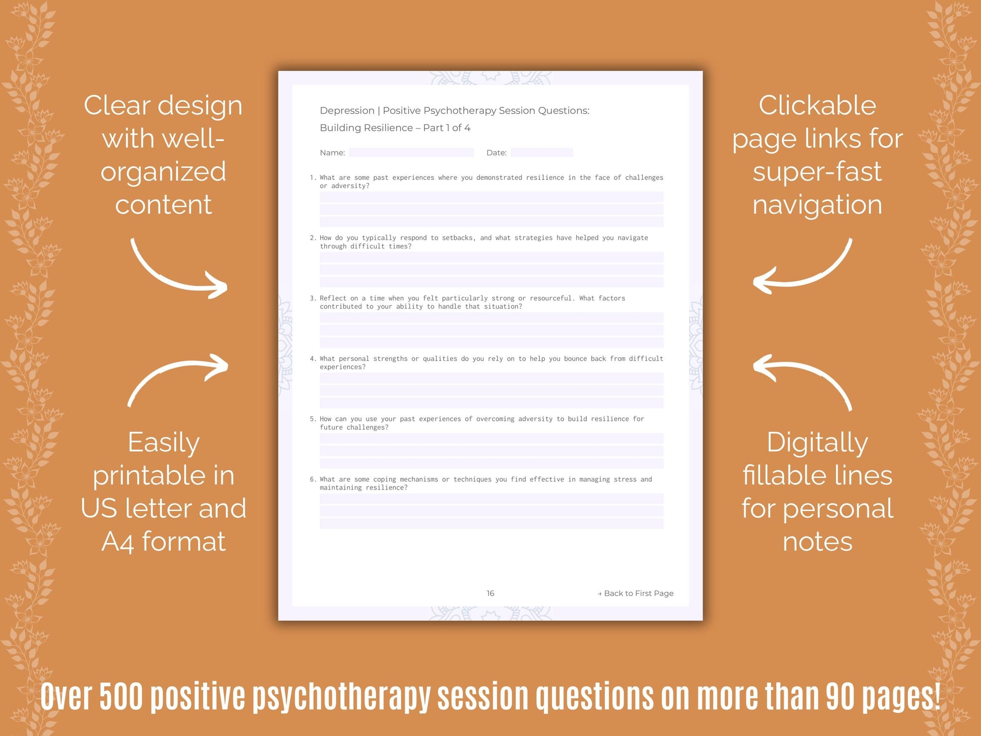 Depression Positive Psychotherapy Counseling Templates