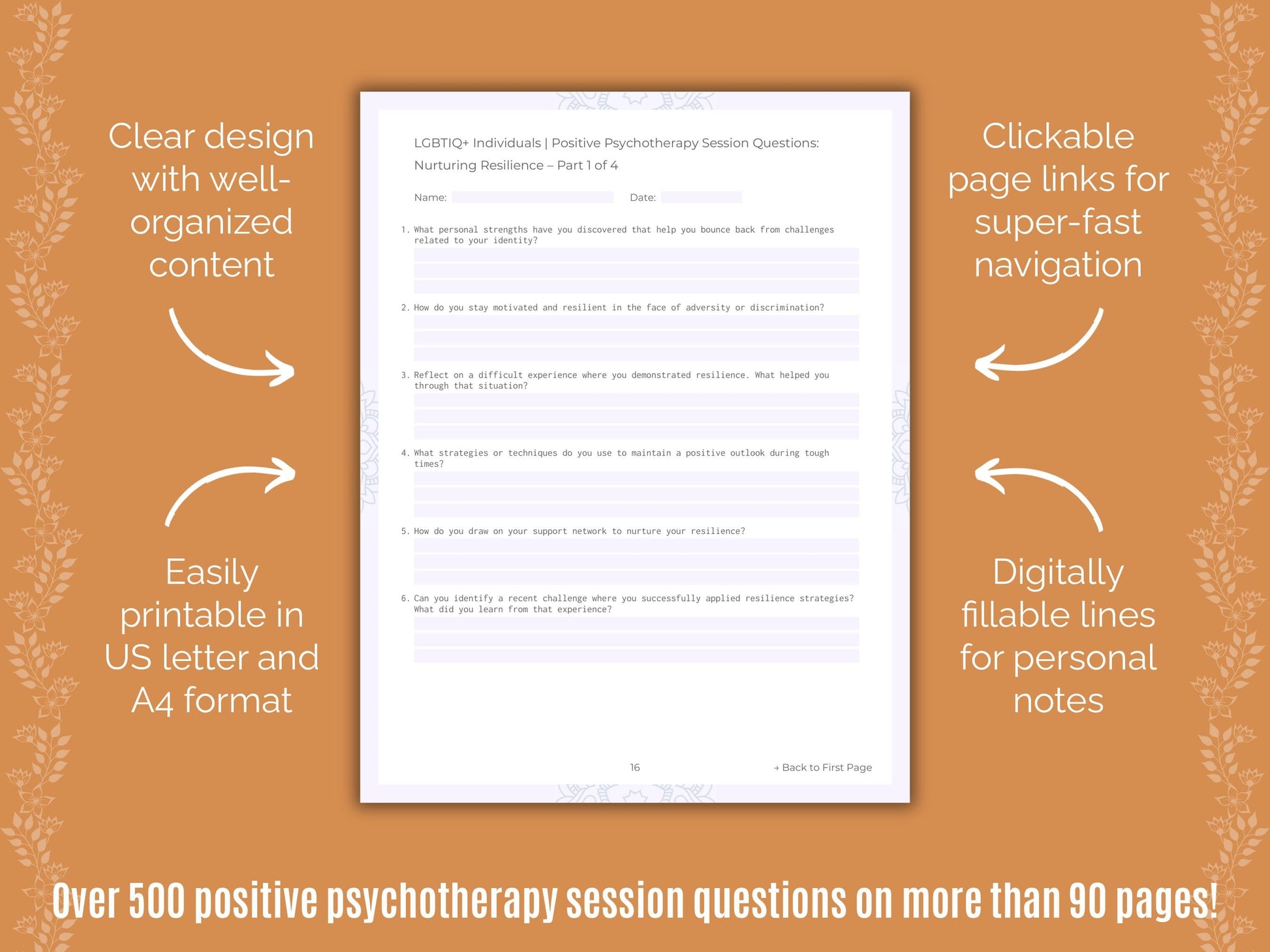 LGBTIQ+ Individuals Positive Psychotherapy Counseling Templates