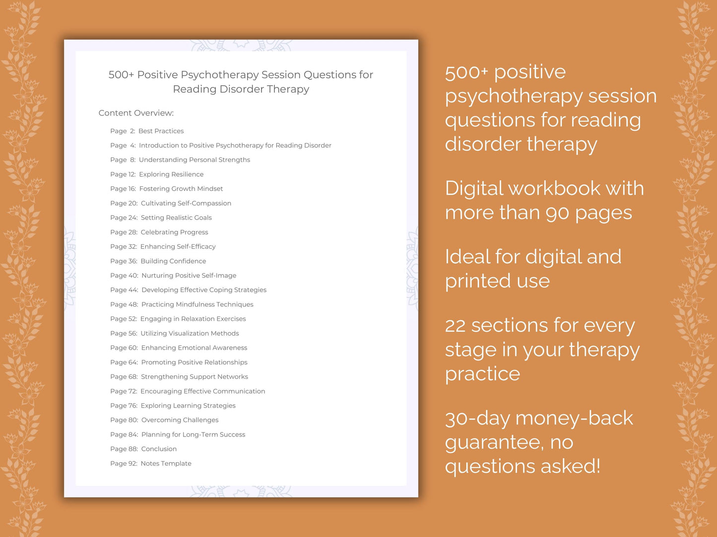 Reading Disorder Positive Psychotherapy Therapist Worksheets