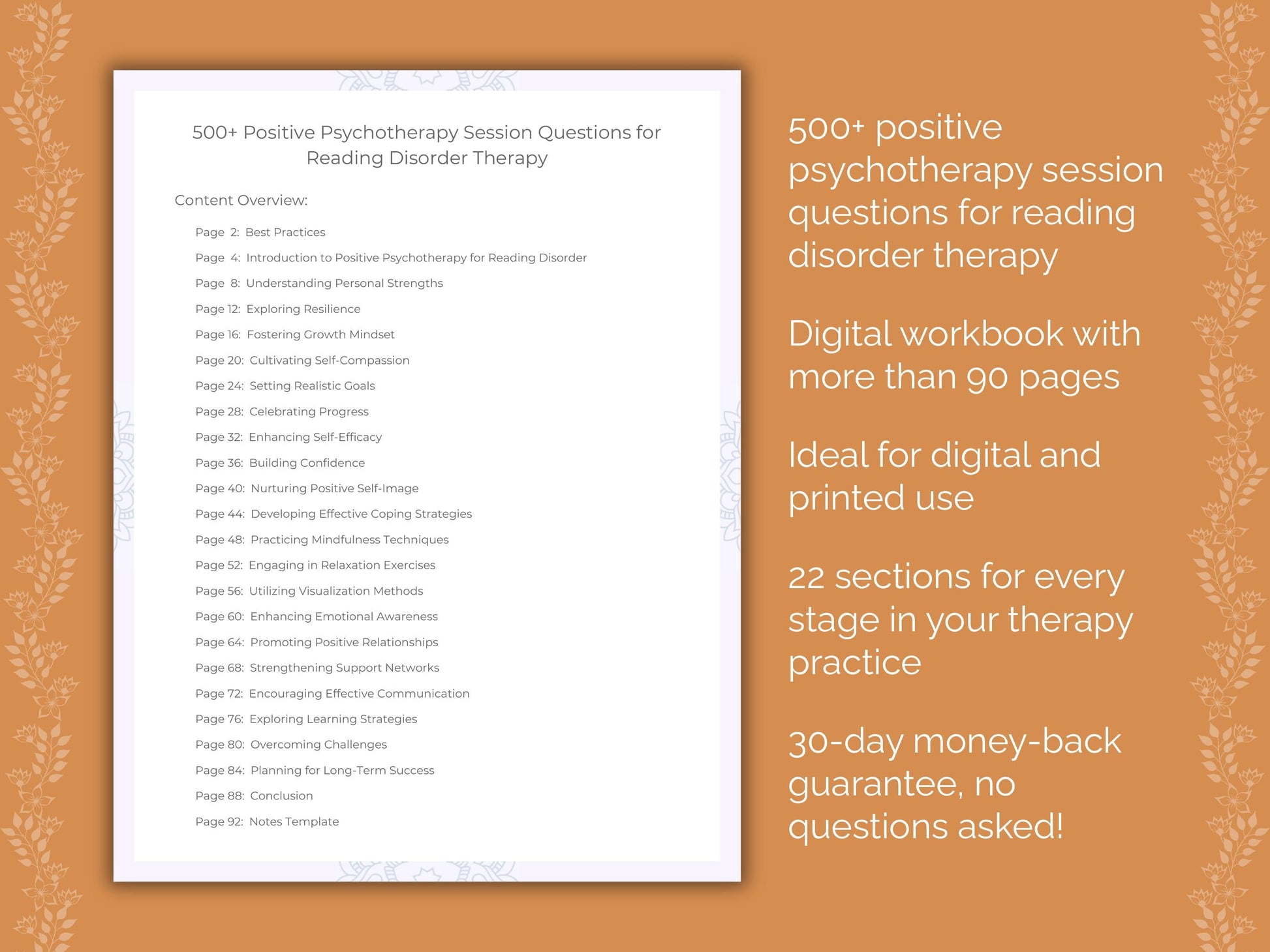 Reading Disorder Positive Psychotherapy Therapist Worksheets