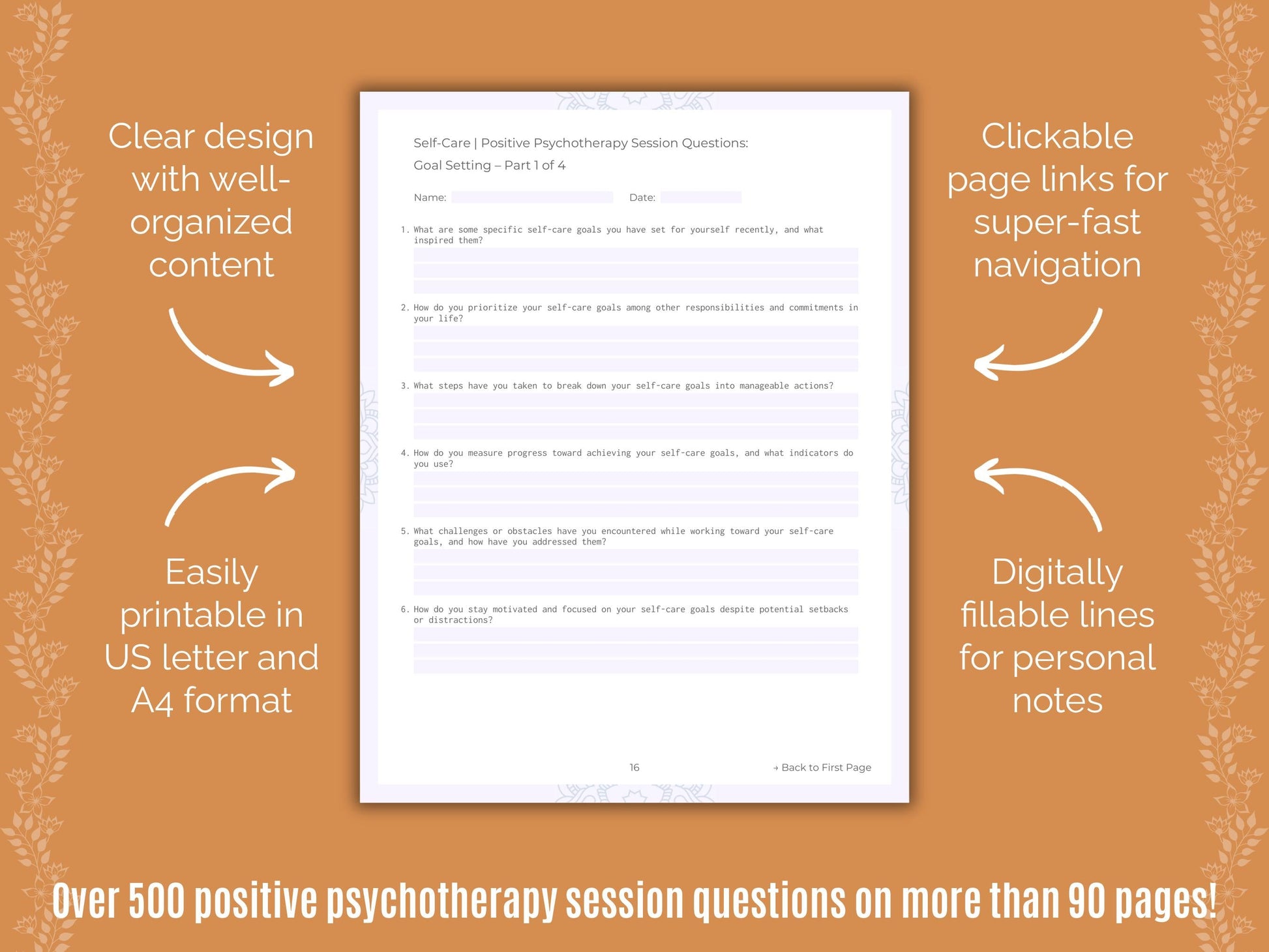 Self-Care Positive Psychotherapy Counseling Templates