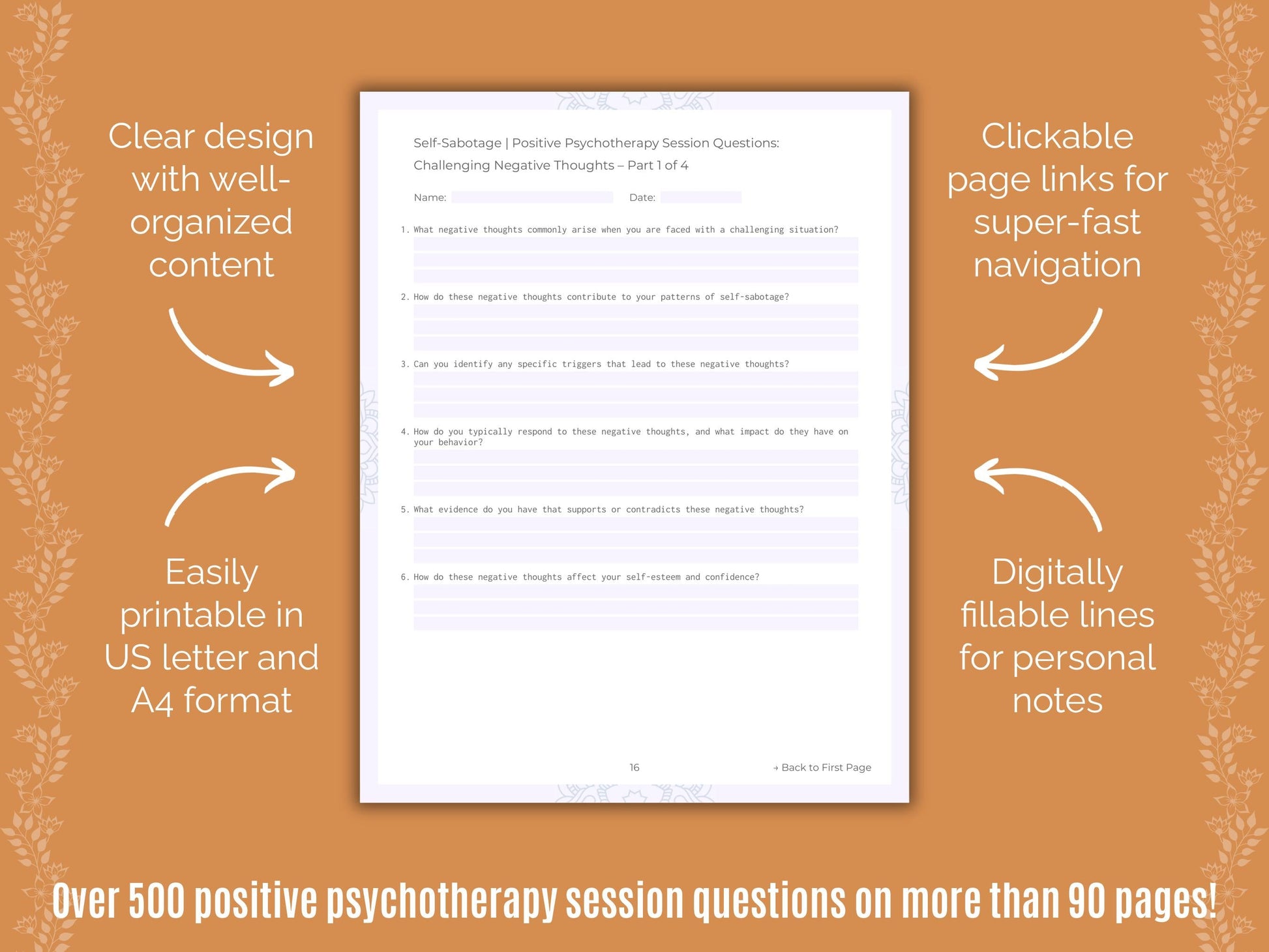 Self-Sabotage Positive Psychotherapy Counseling Templates