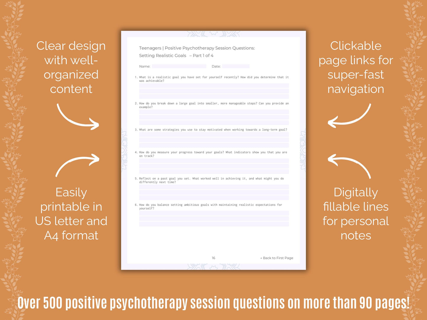 Teenagers Positive Psychotherapy Counseling Templates