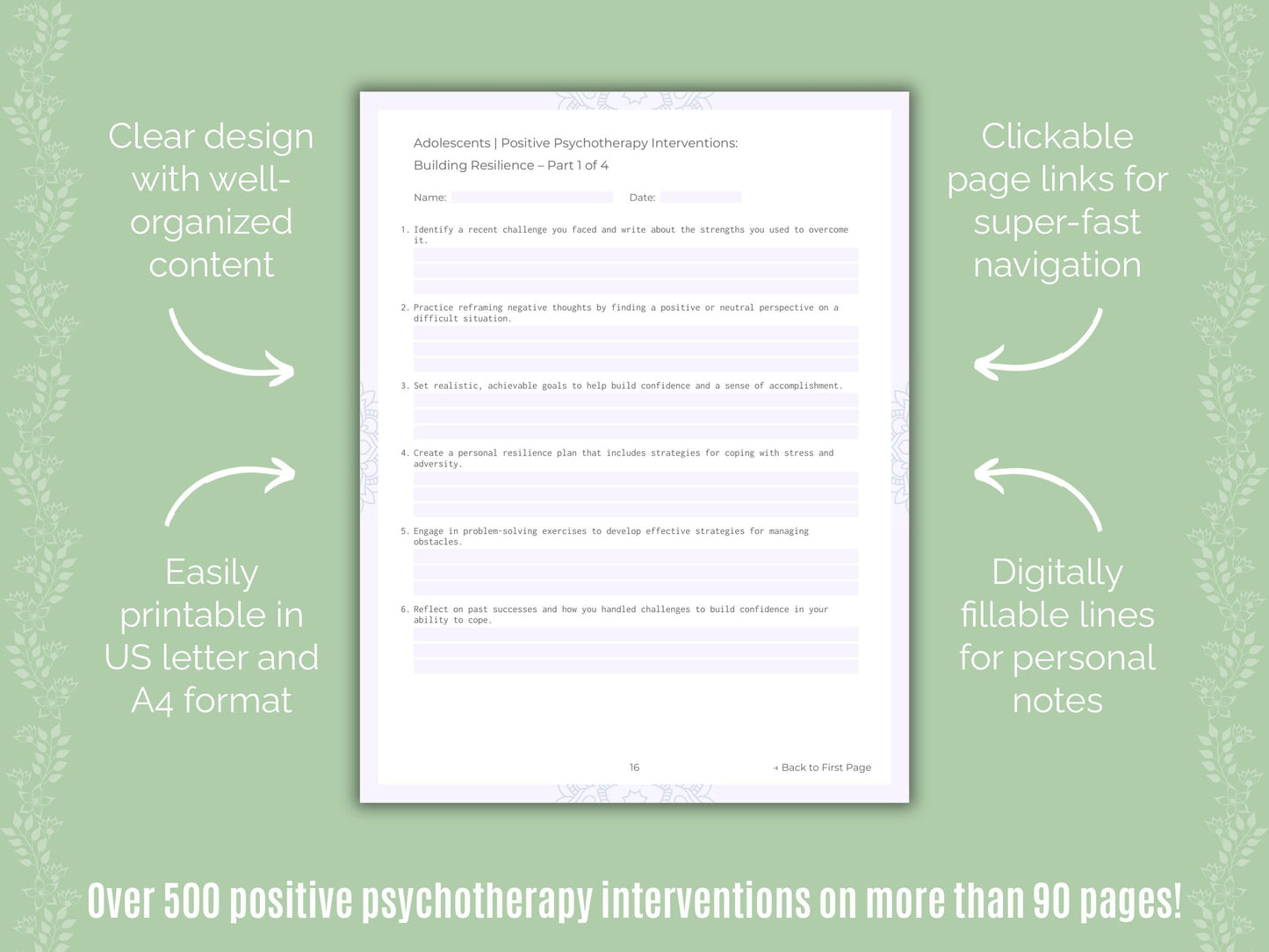 Adolescents Positive Psychotherapy Counseling Templates