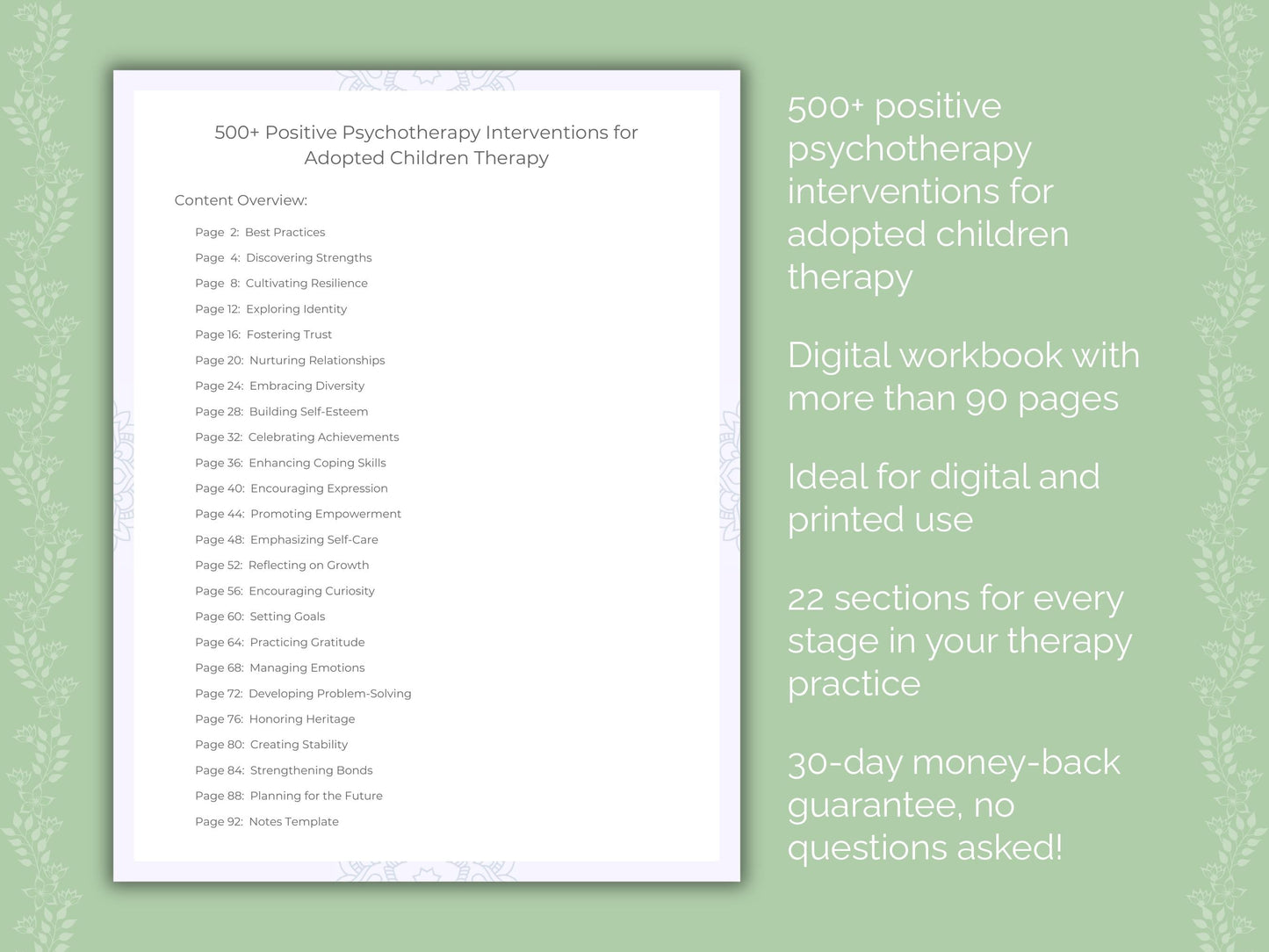 Adopted Children Positive Psychotherapy Therapist Worksheets