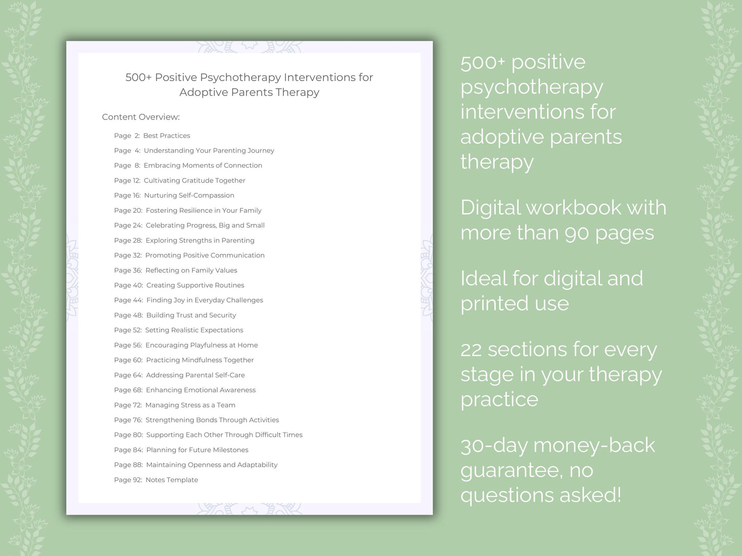 Adoptive Parents Positive Psychotherapy Therapist Worksheets