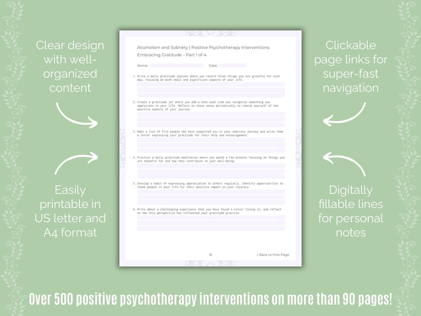 Alcoholism and Sobriety Positive Psychotherapy Counseling Templates