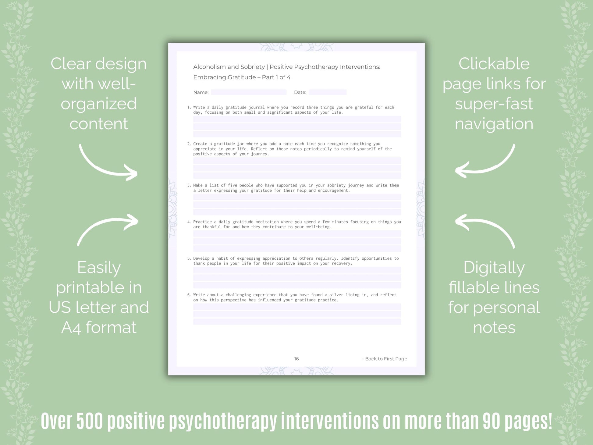Alcoholism and Sobriety Positive Psychotherapy Counseling Templates