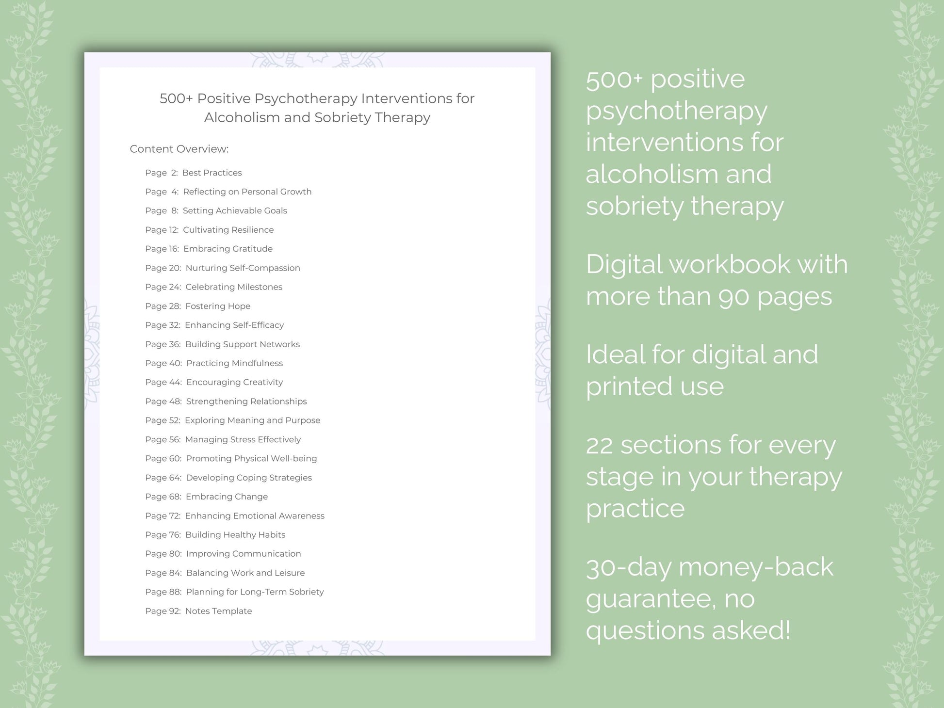 Alcoholism and Sobriety Positive Psychotherapy Therapist Worksheets