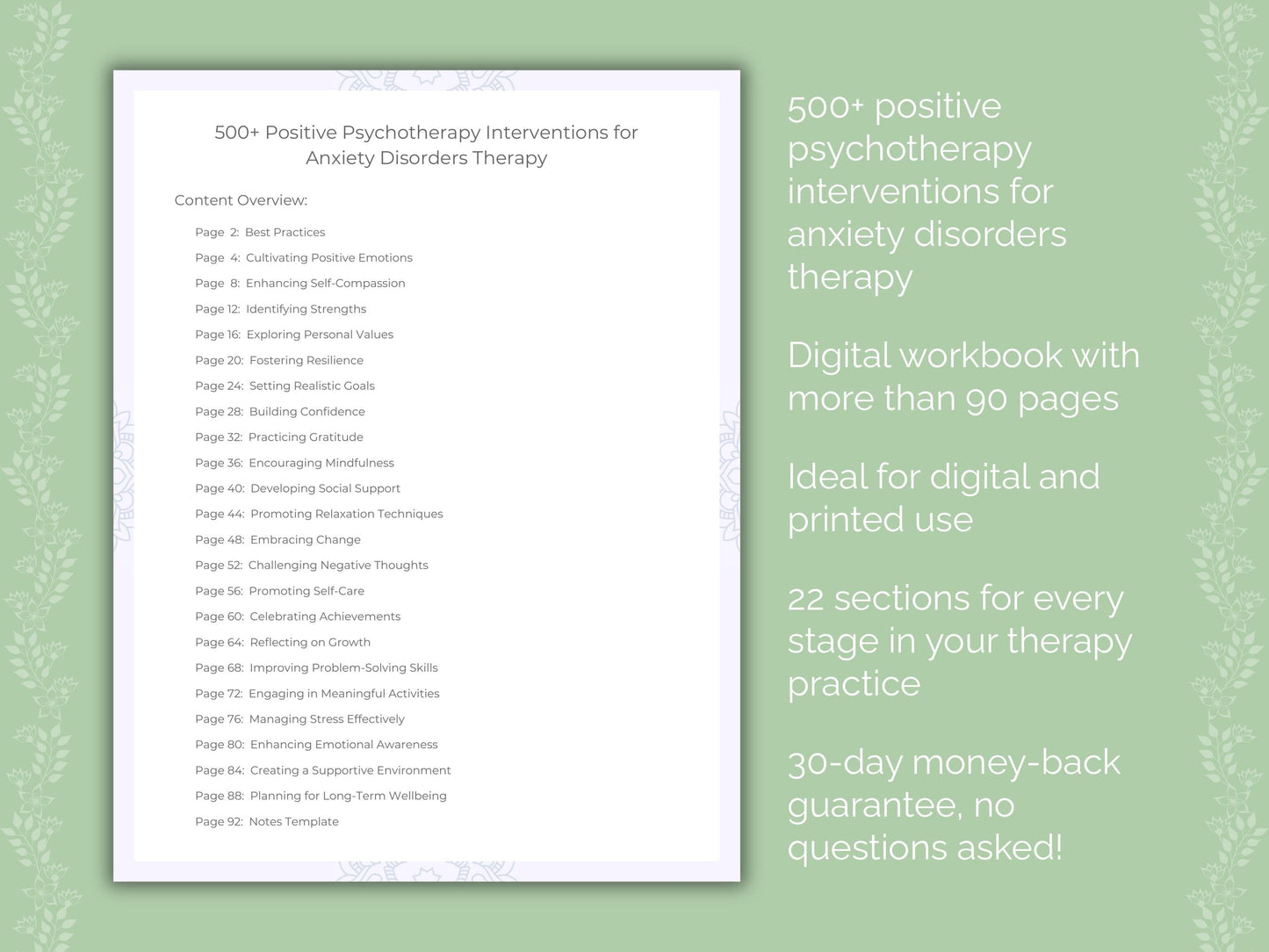 Anxiety Disorders Positive Psychotherapy Therapist Worksheets