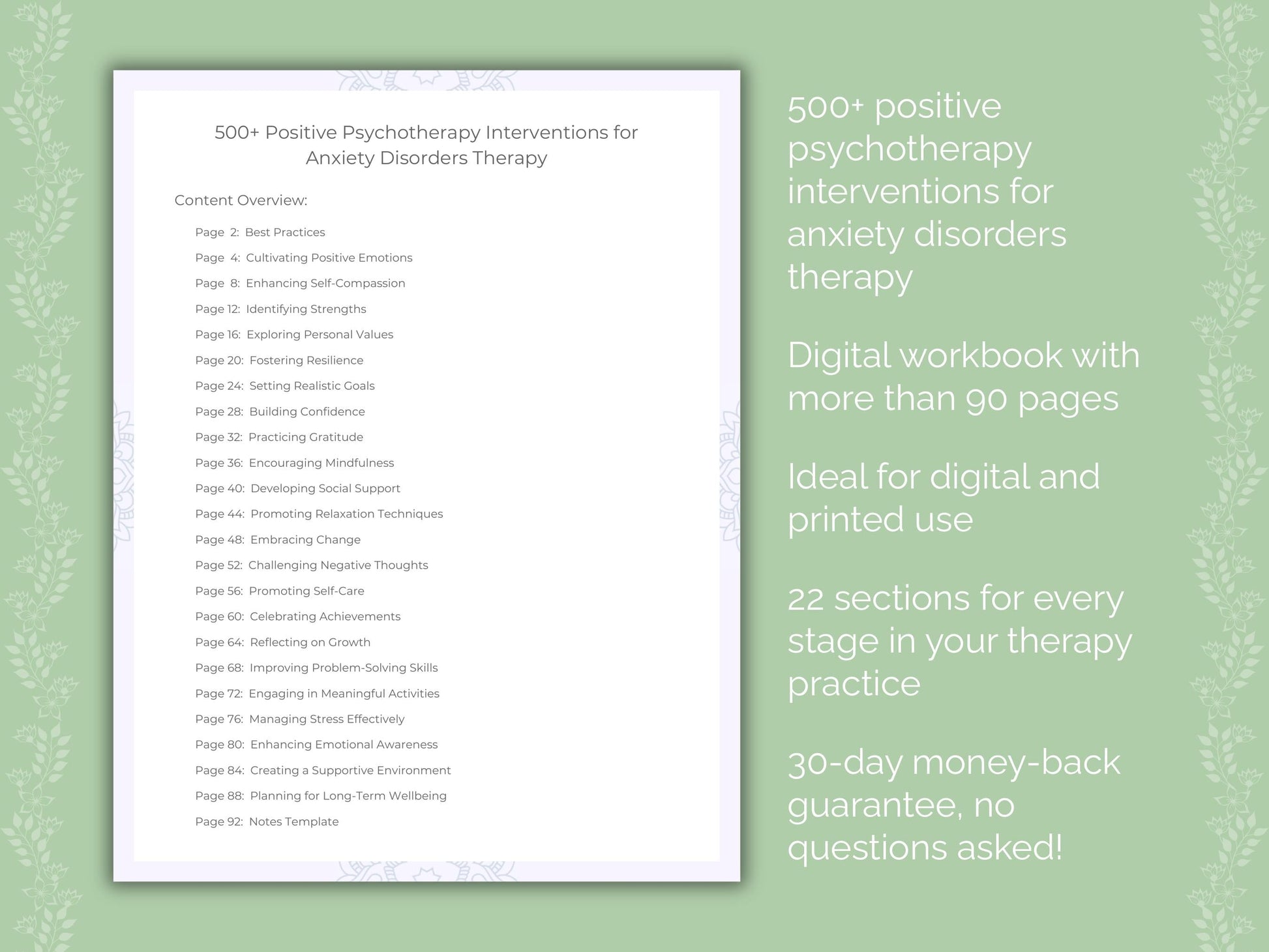 Anxiety Disorders Positive Psychotherapy Therapist Worksheets