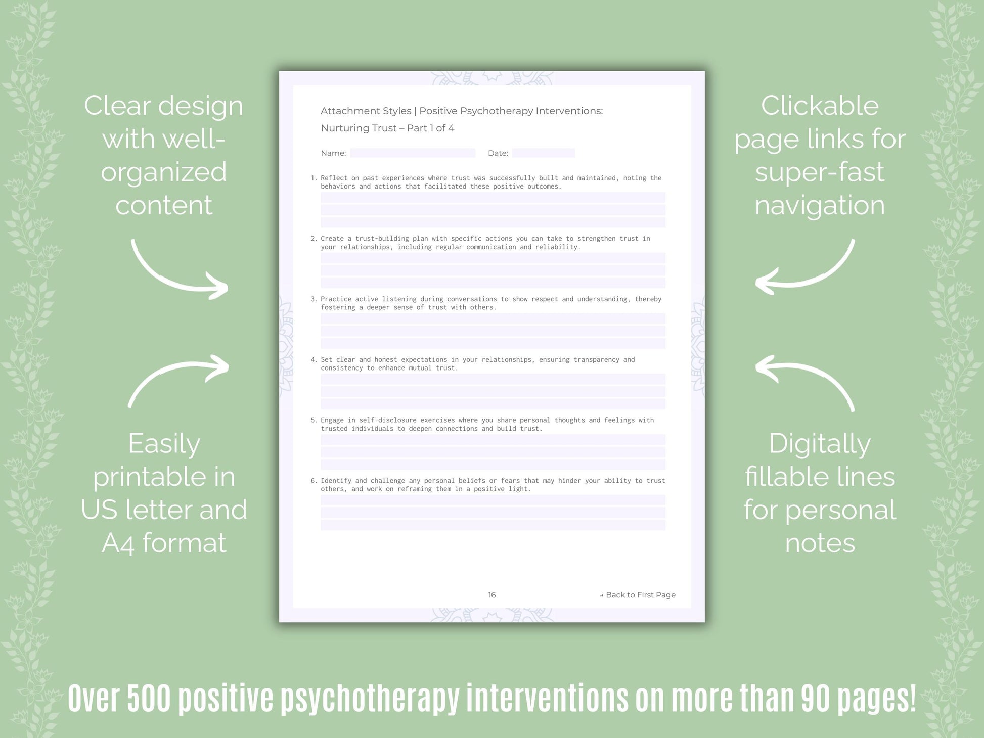 Attachment Styles Positive Psychotherapy Counseling Templates