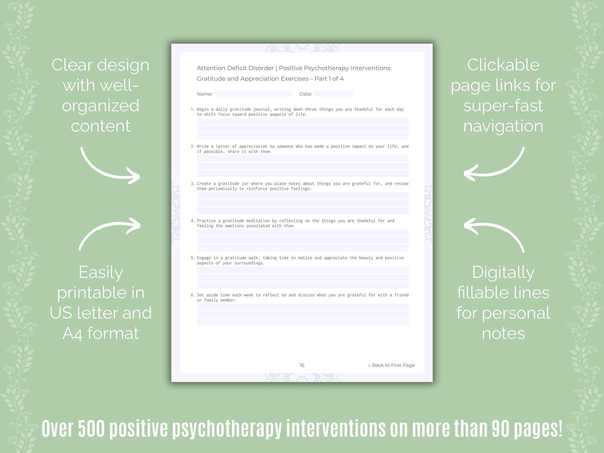 Attention Deficit Disorder (ADD) Positive Psychotherapy Counseling Templates