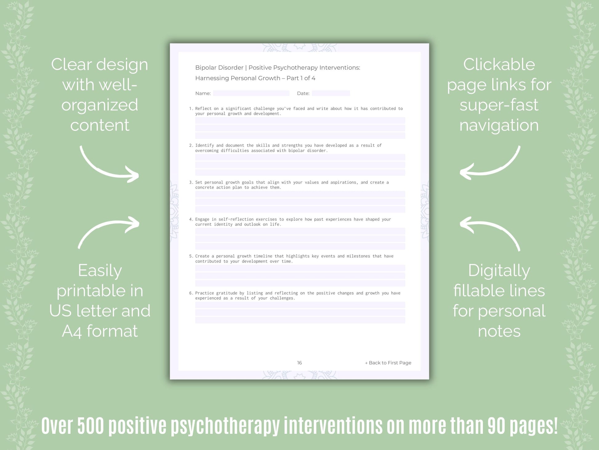Bipolar Disorder Positive Psychotherapy Counseling Templates