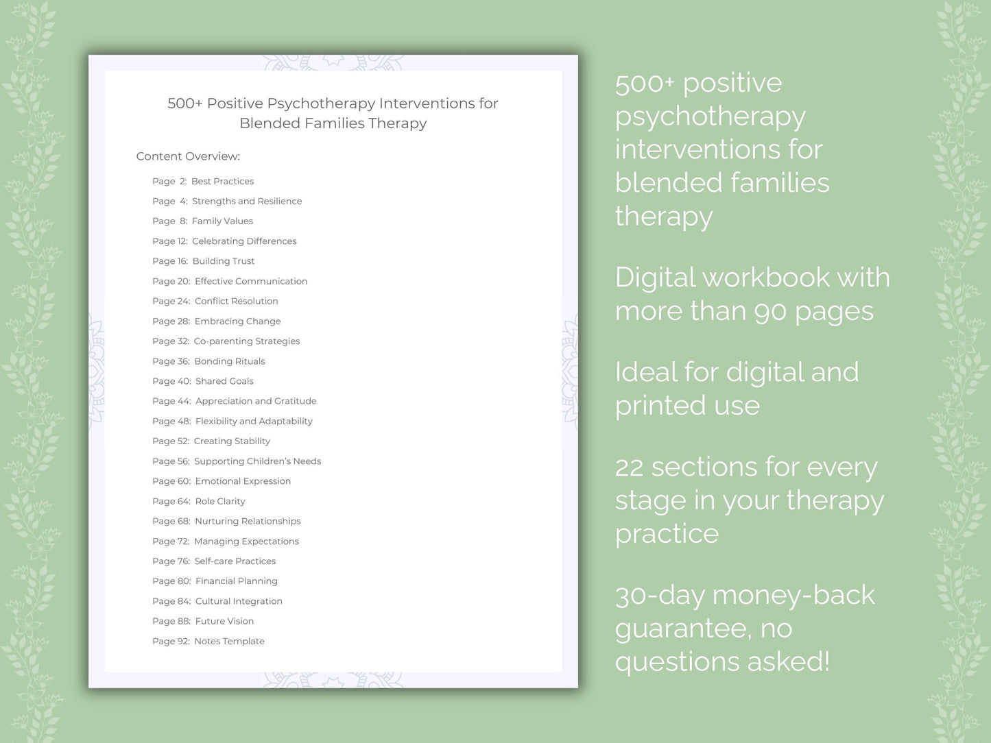 Blended Families Positive Psychotherapy Therapist Worksheets