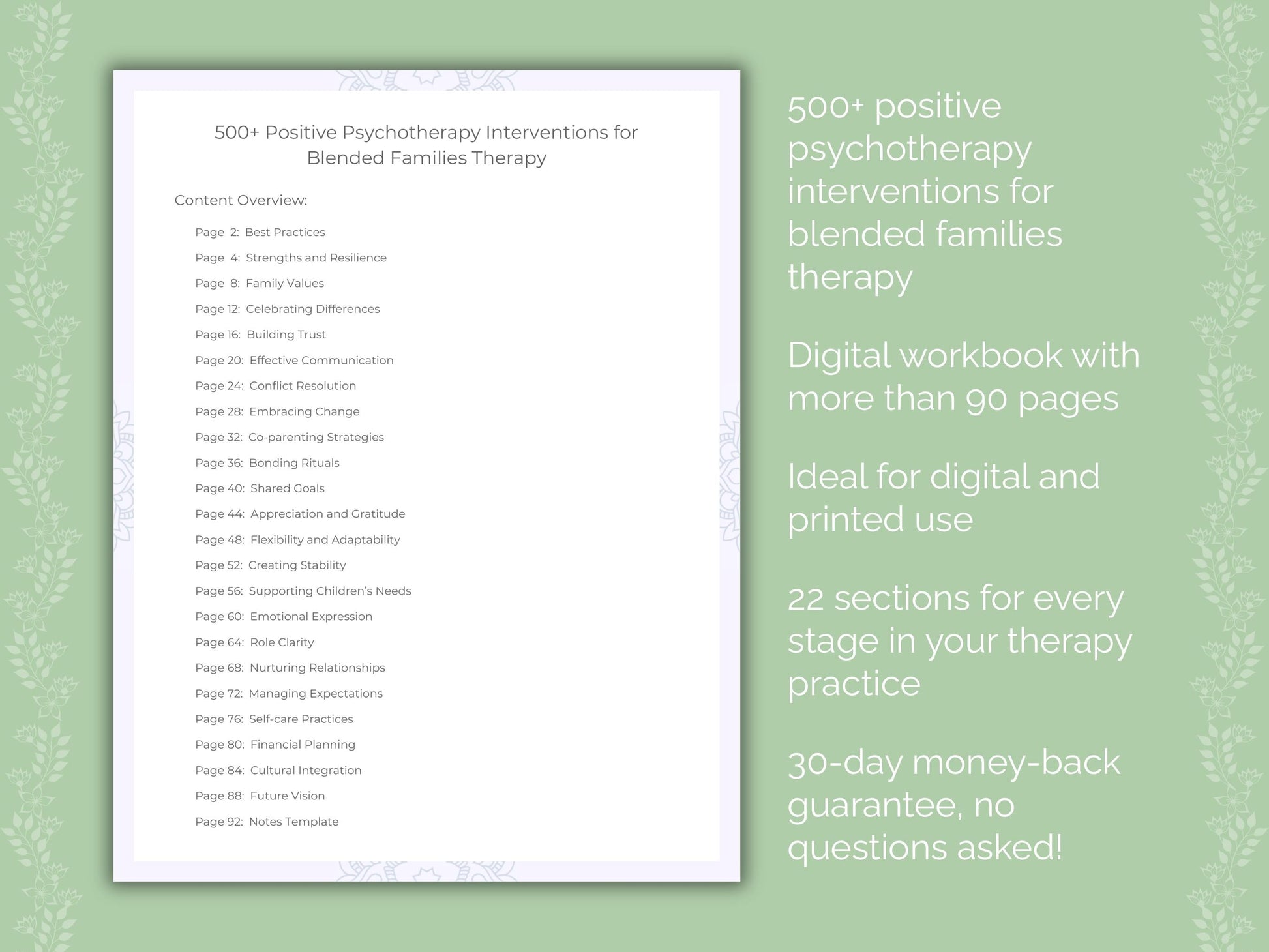 Blended Families Positive Psychotherapy Therapist Worksheets