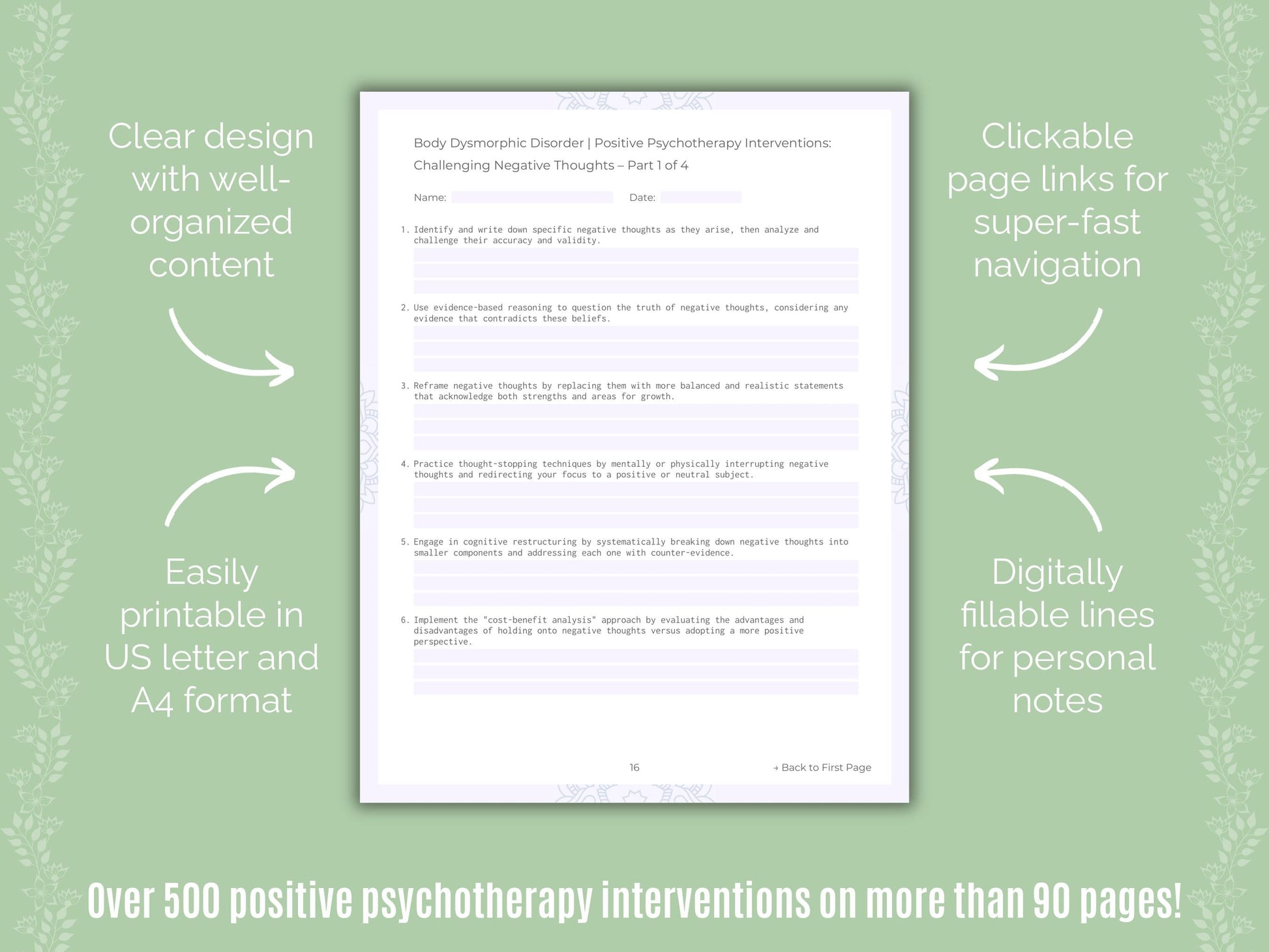 Body Dysmorphic Disorder (BDD) Positive Psychotherapy Counseling Templates