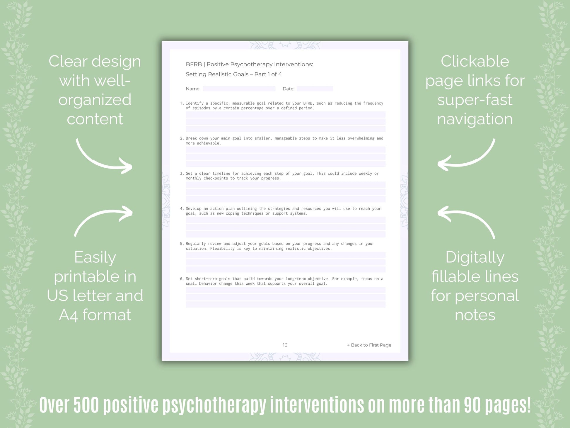 Body-Focused Repetitive Behavior (BFRB) Positive Psychotherapy Counseling Templates
