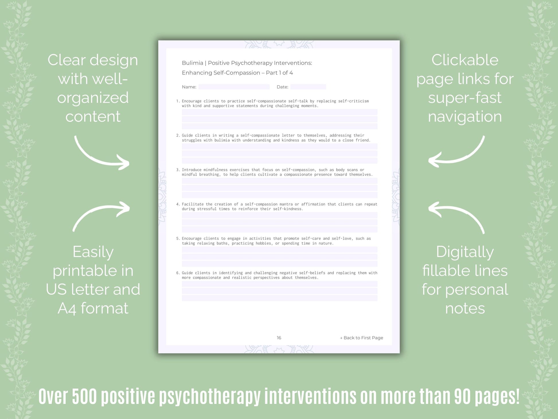 Bulimia Positive Psychotherapy Counseling Templates