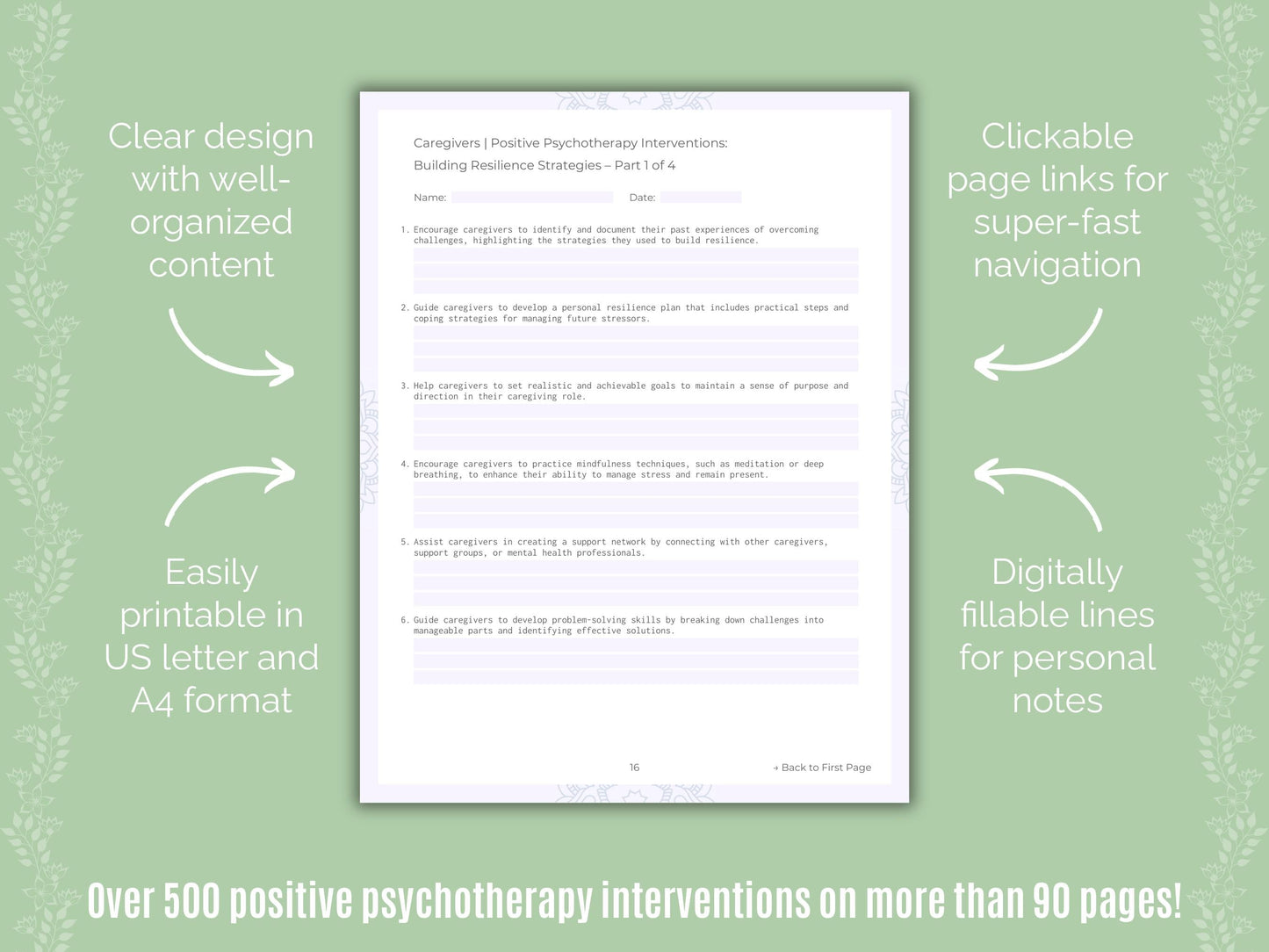 Caregivers Positive Psychotherapy Counseling Templates