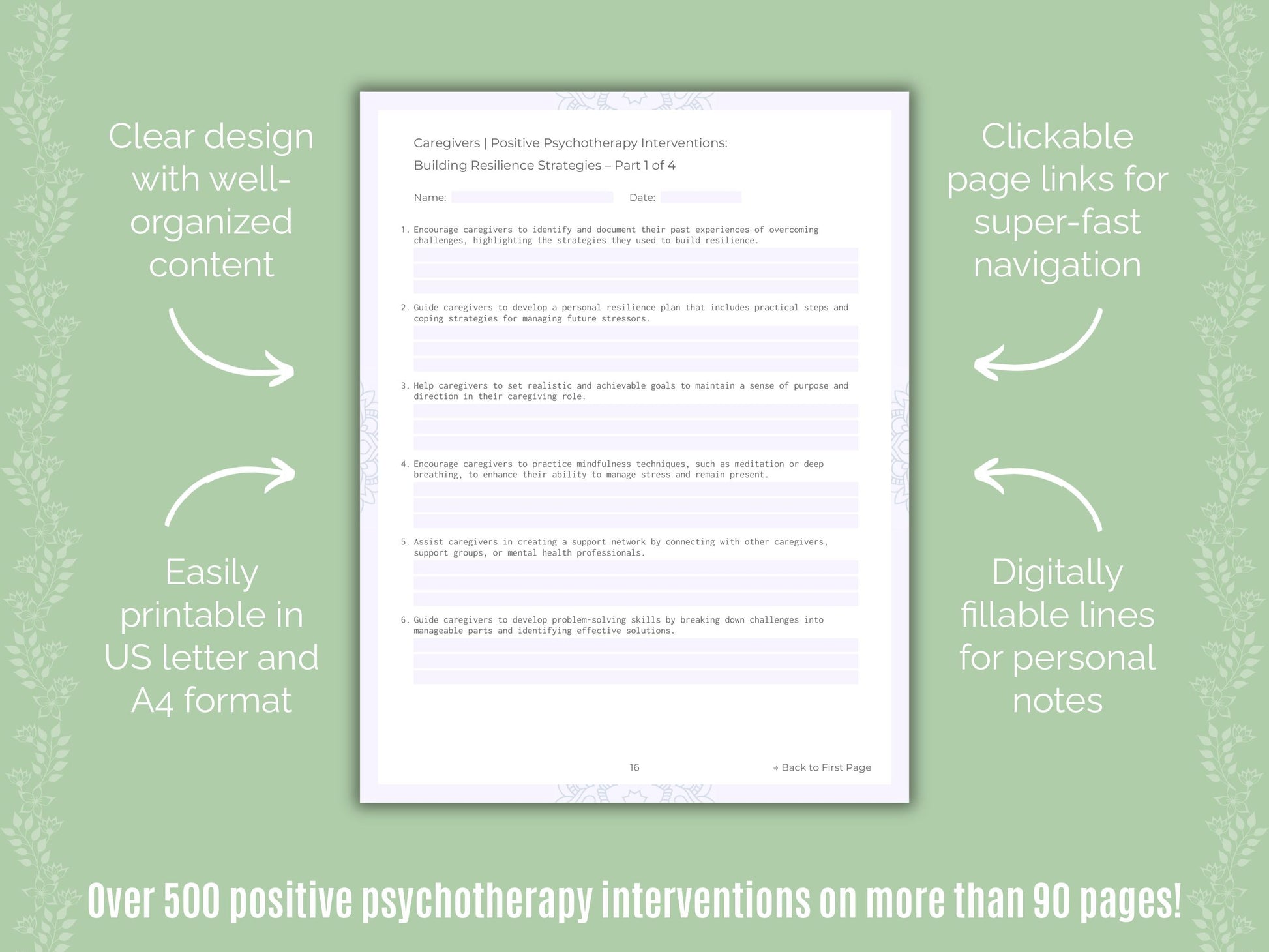 Caregivers Positive Psychotherapy Counseling Templates