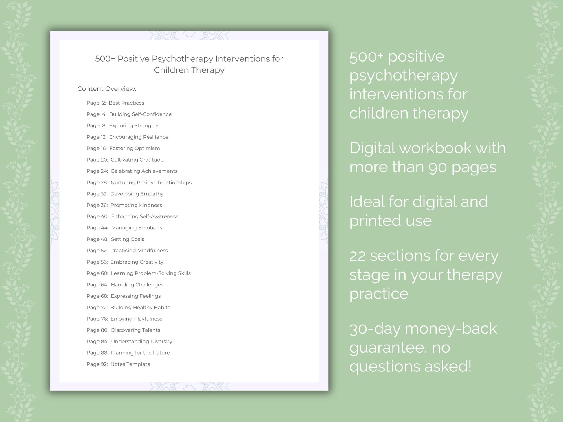 Children Positive Psychotherapy Therapist Worksheets