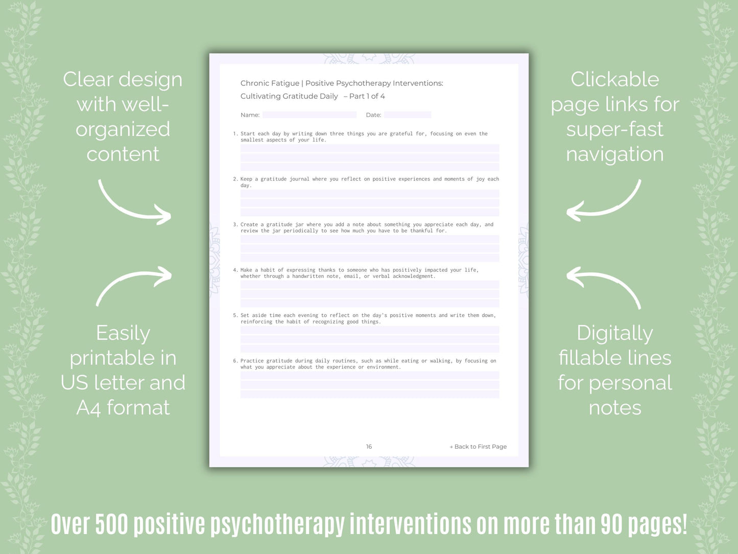 Chronic Fatigue Positive Psychotherapy Counseling Templates