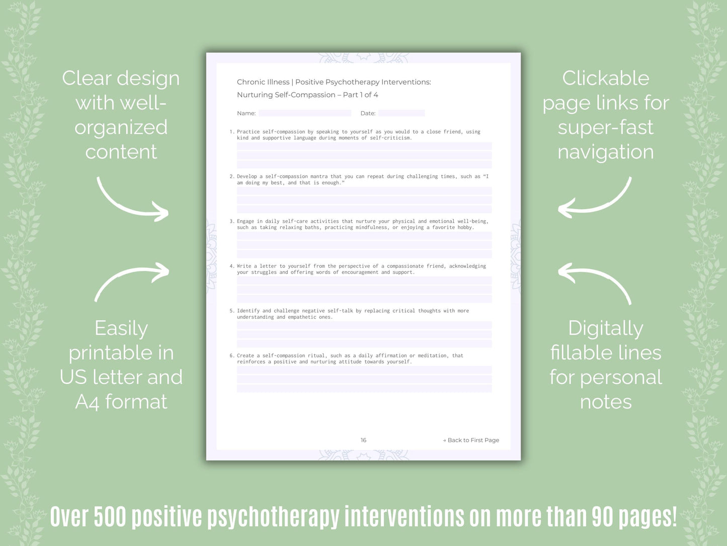 Chronic Illness Positive Psychotherapy Counseling Templates
