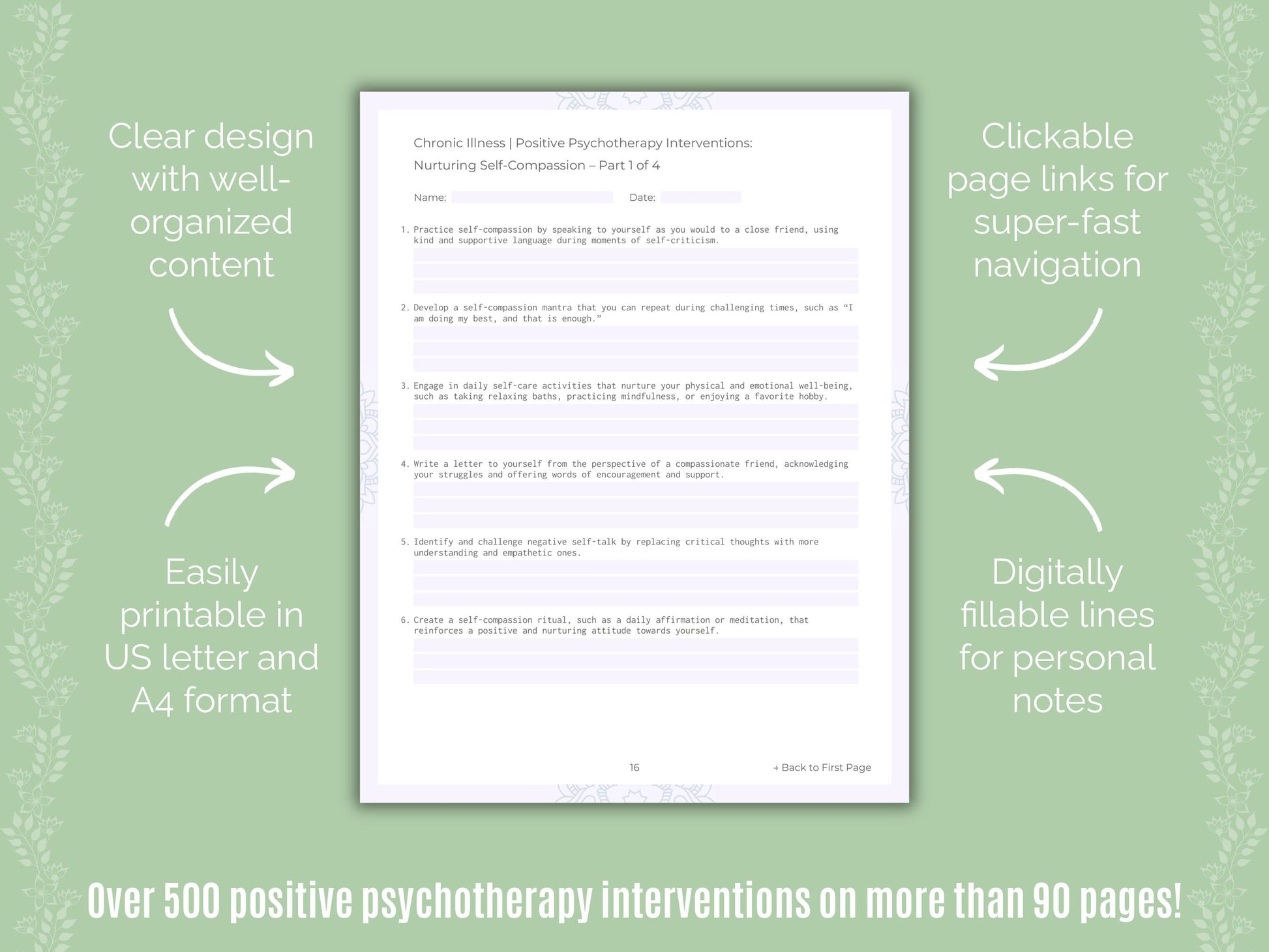 Chronic Illness Positive Psychotherapy Counseling Templates