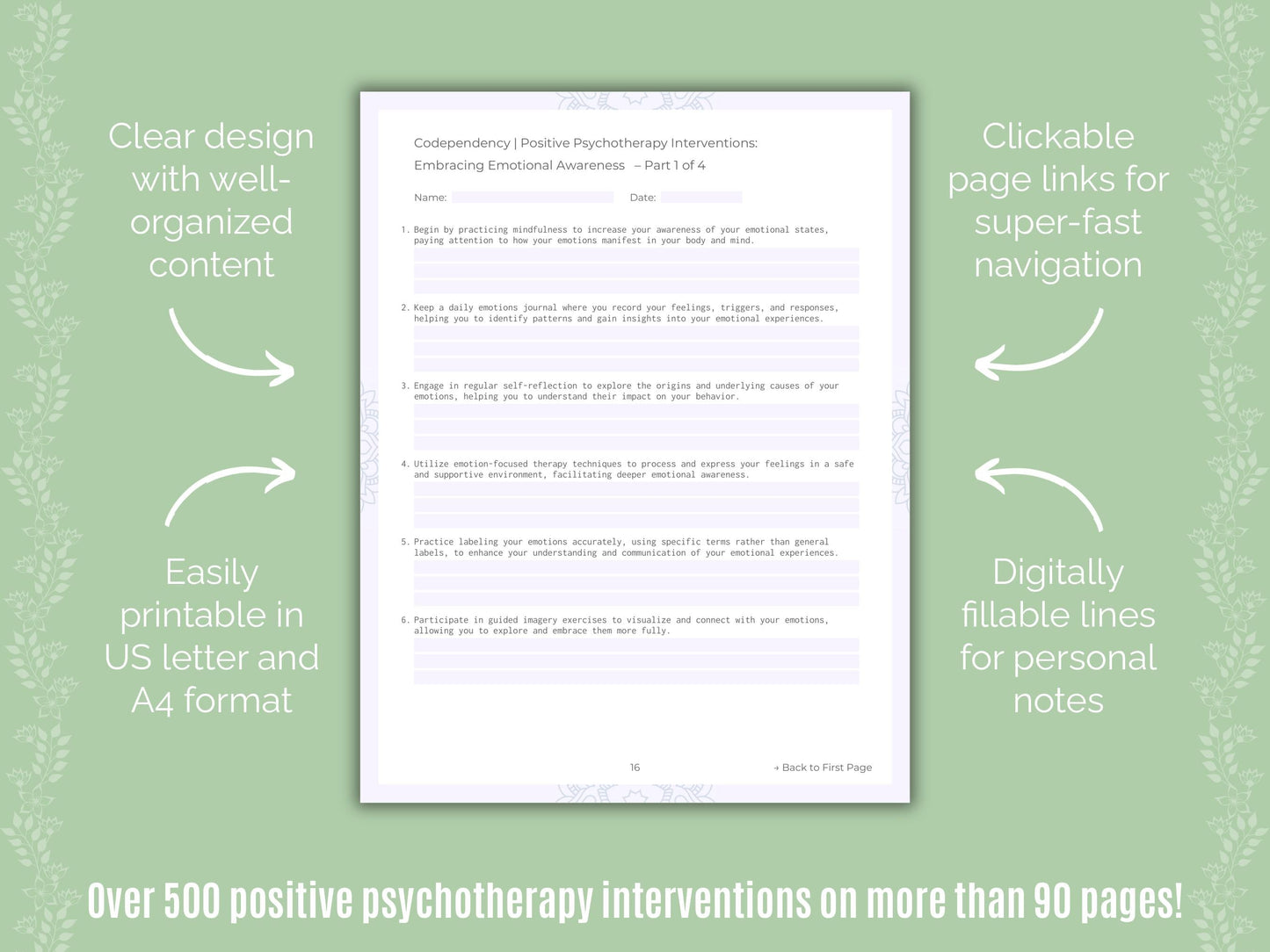 Codependency Positive Psychotherapy Counseling Templates