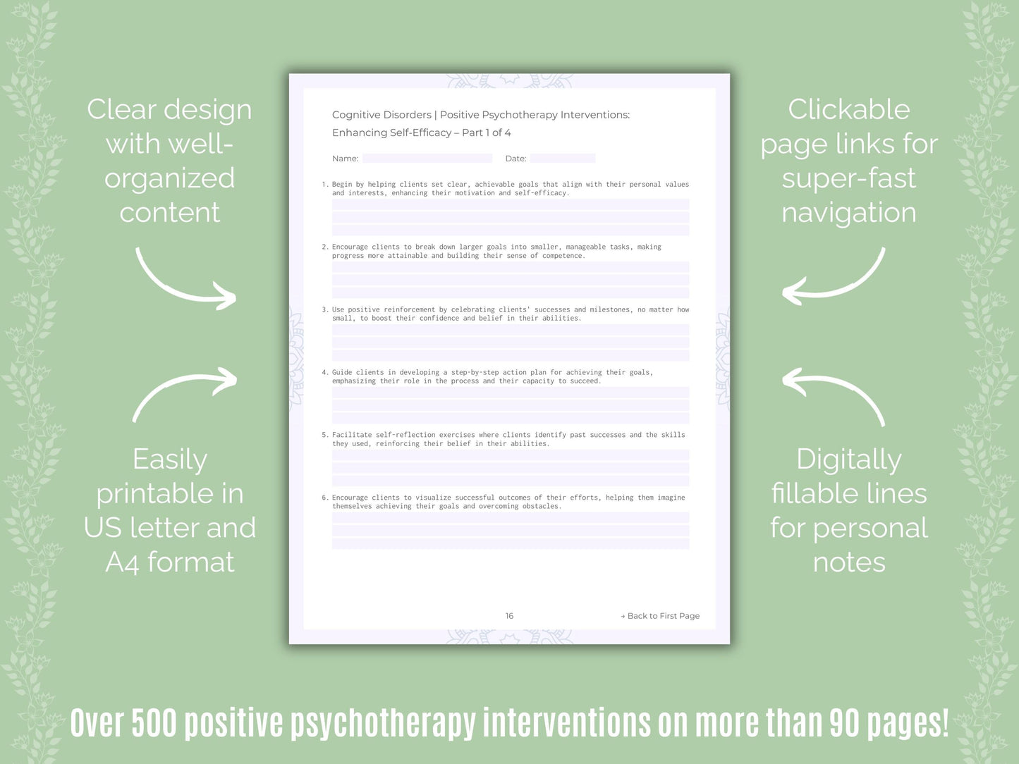 Cognitive Disorders Positive Psychotherapy Counseling Templates