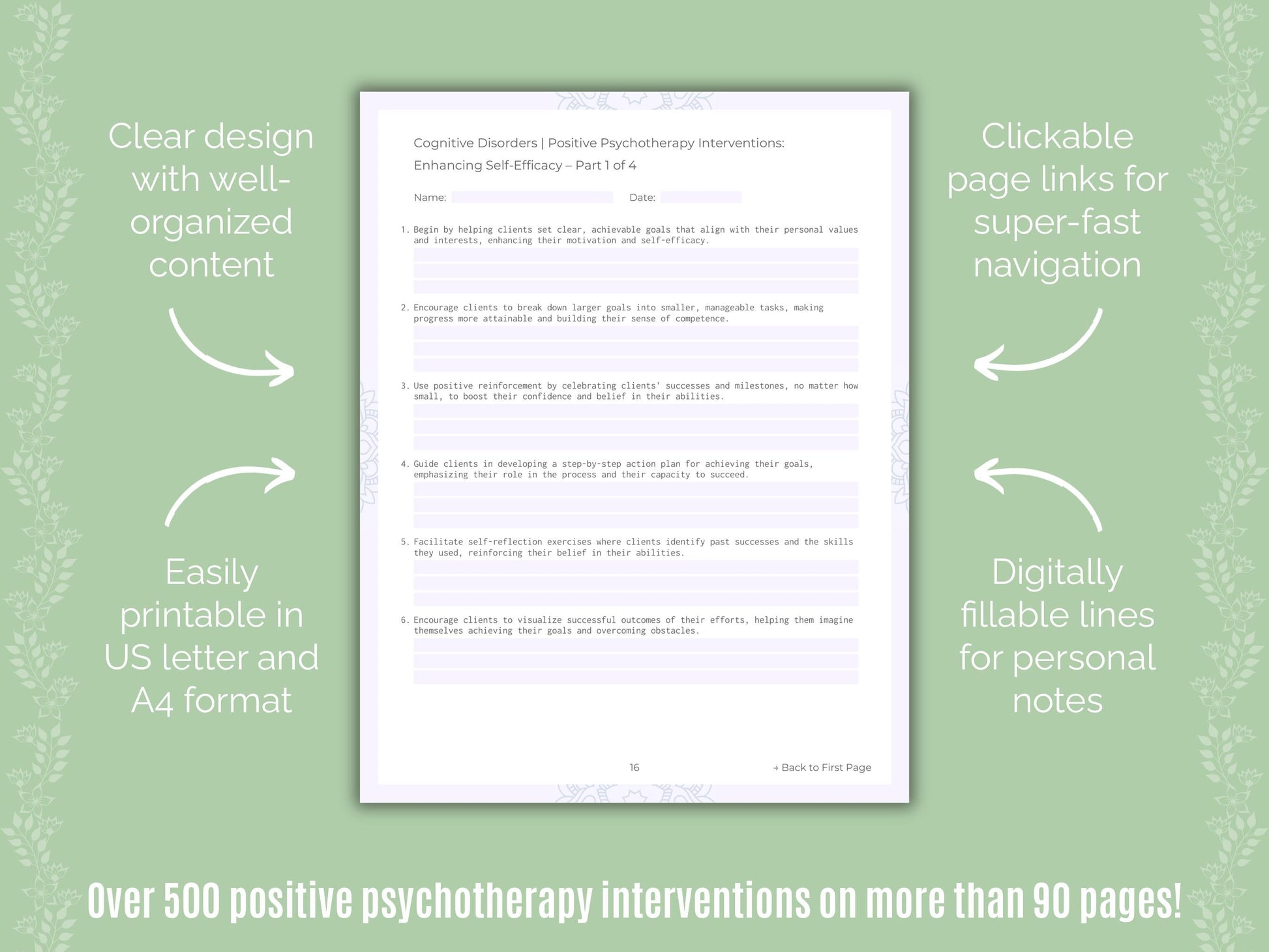 Cognitive Disorders Positive Psychotherapy Counseling Templates