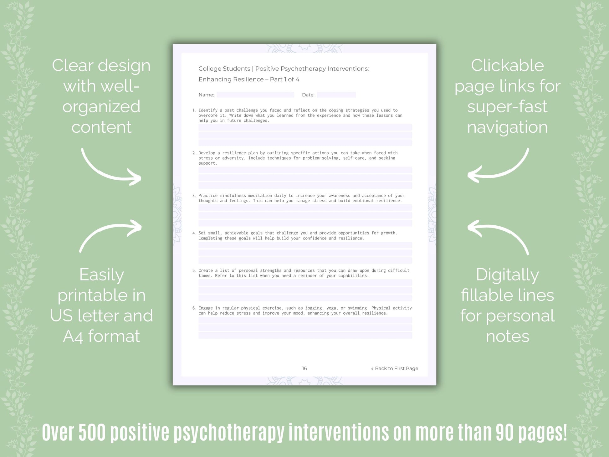 College Students Positive Psychotherapy Counseling Templates