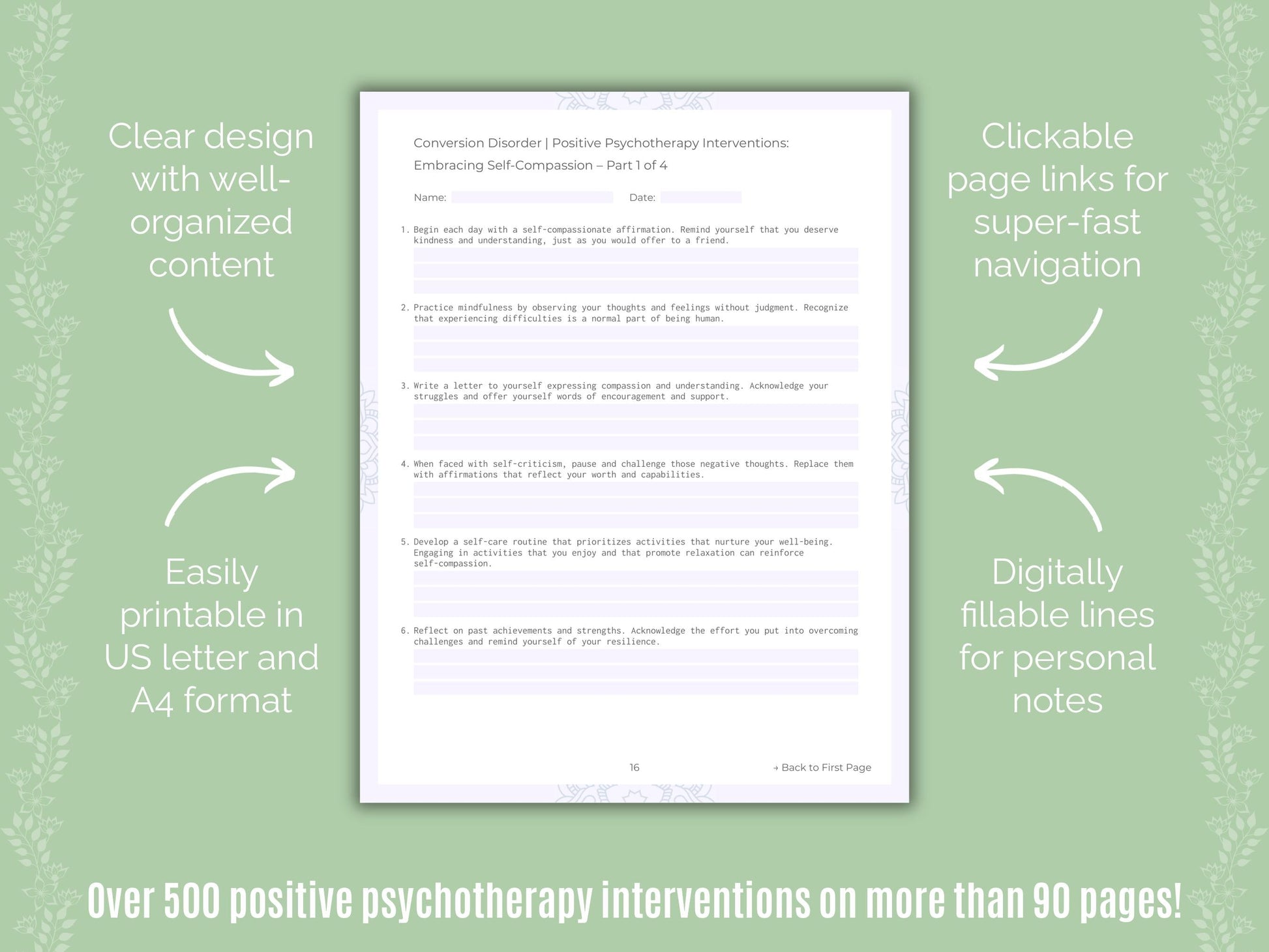Conversion Disorder Positive Psychotherapy Counseling Templates