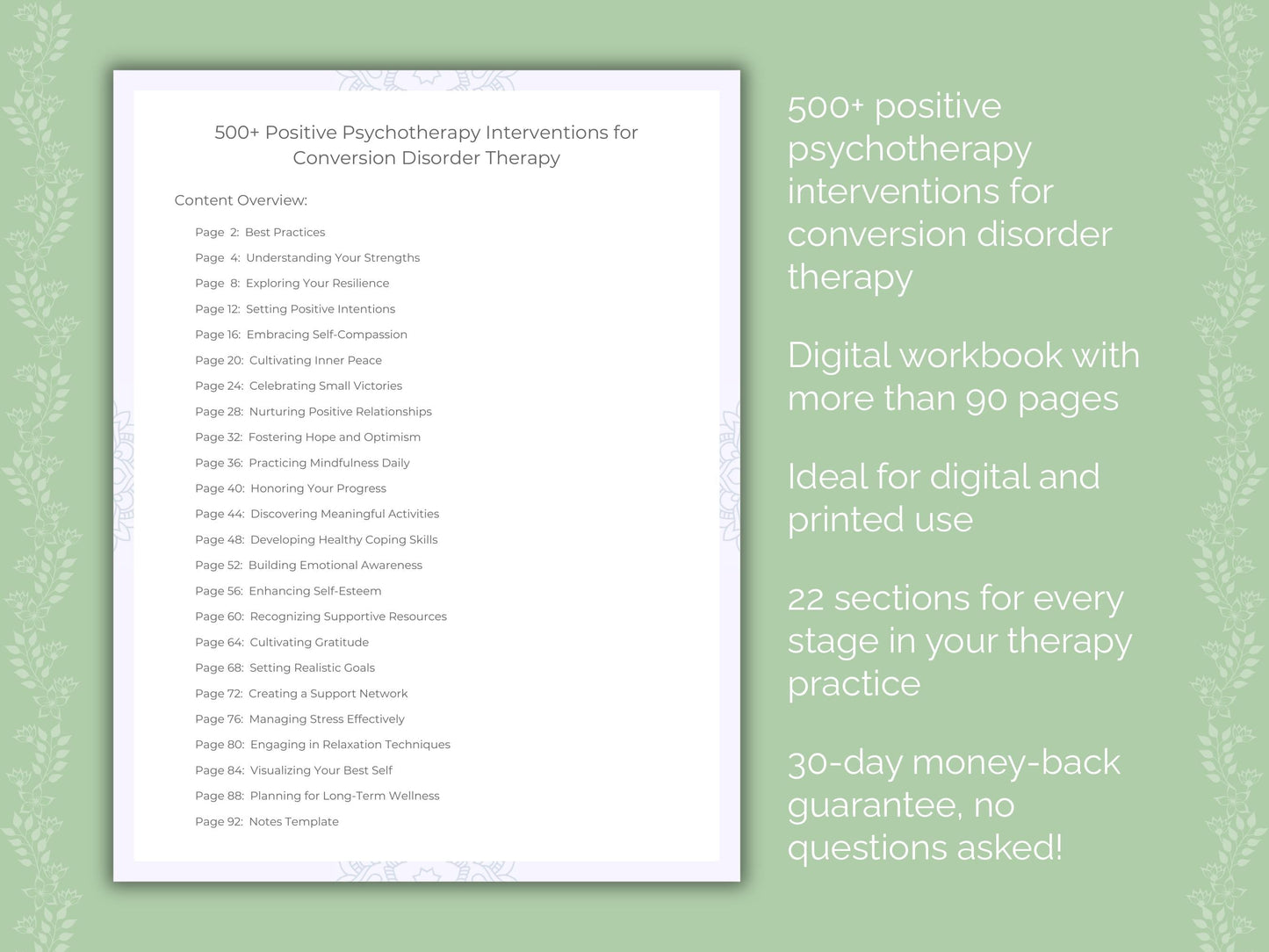 Conversion Disorder Positive Psychotherapy Therapist Worksheets