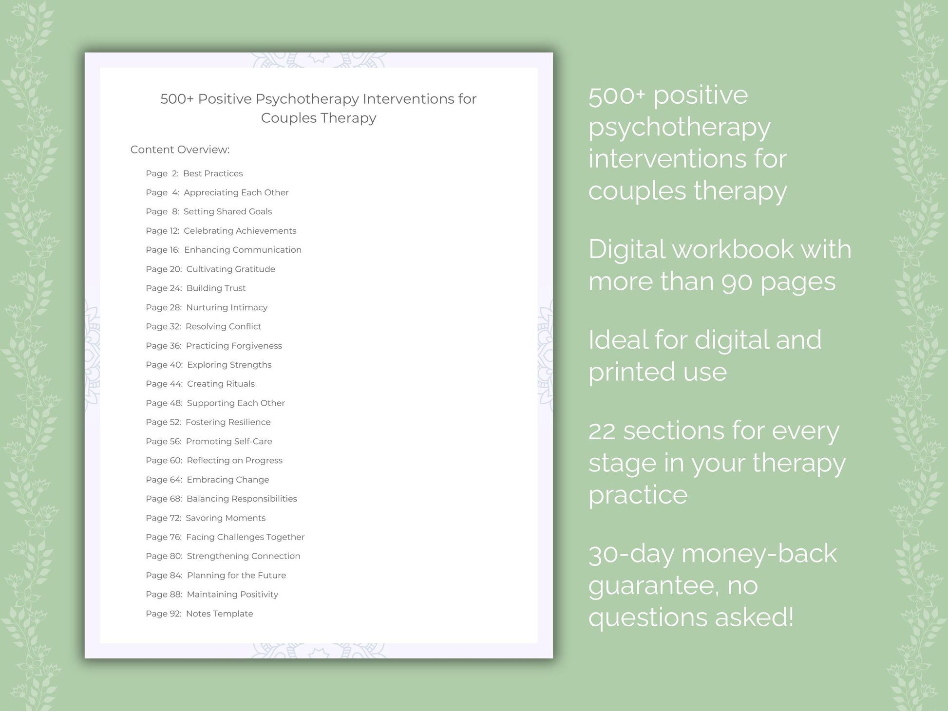 Couples Positive Psychotherapy Therapist Worksheets
