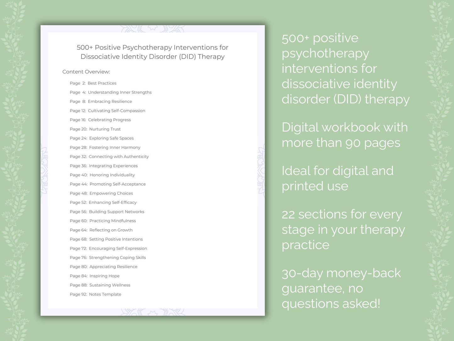 Dissociative Identity Disorder (DID) Positive Psychotherapy Therapist Worksheets