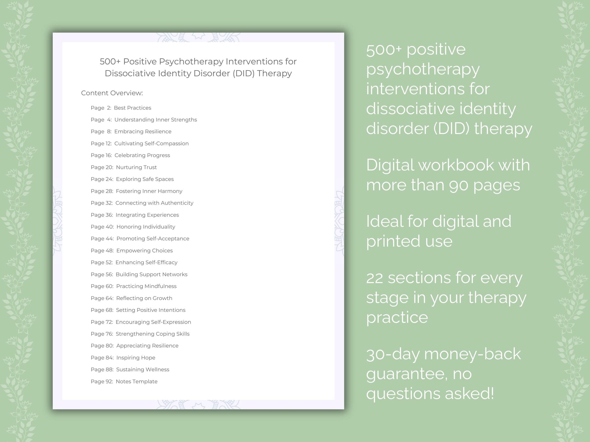 Dissociative Identity Disorder (DID) Positive Psychotherapy Therapist Worksheets