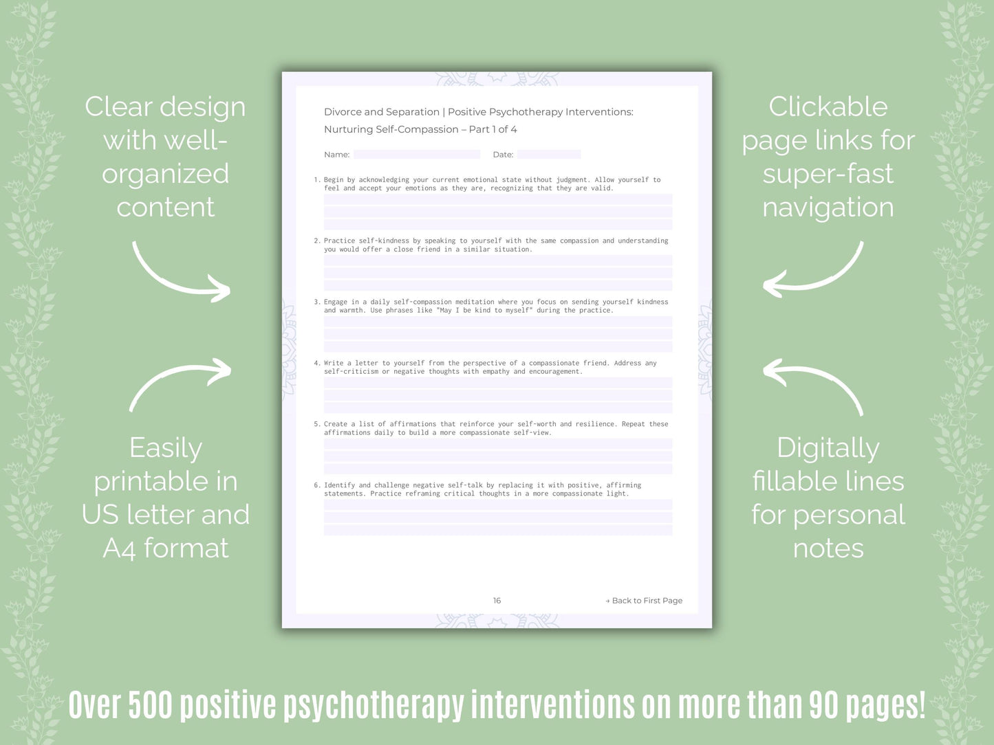 Divorce and Separation Positive Psychotherapy Counseling Templates