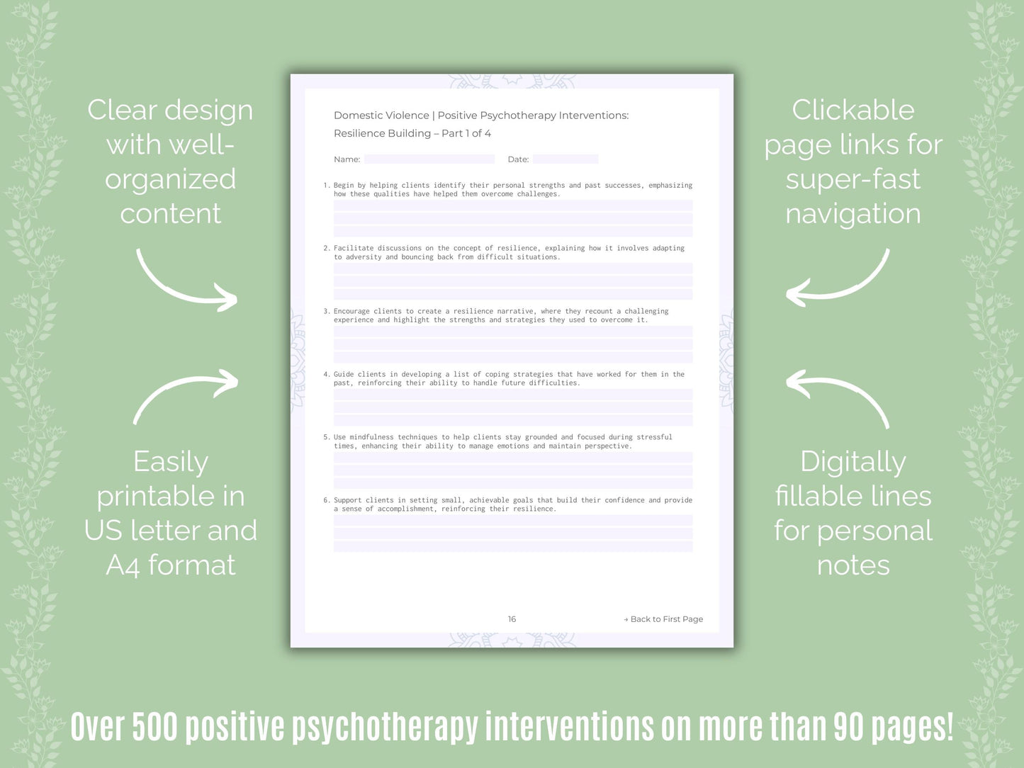 Domestic Violence Positive Psychotherapy Counseling Templates