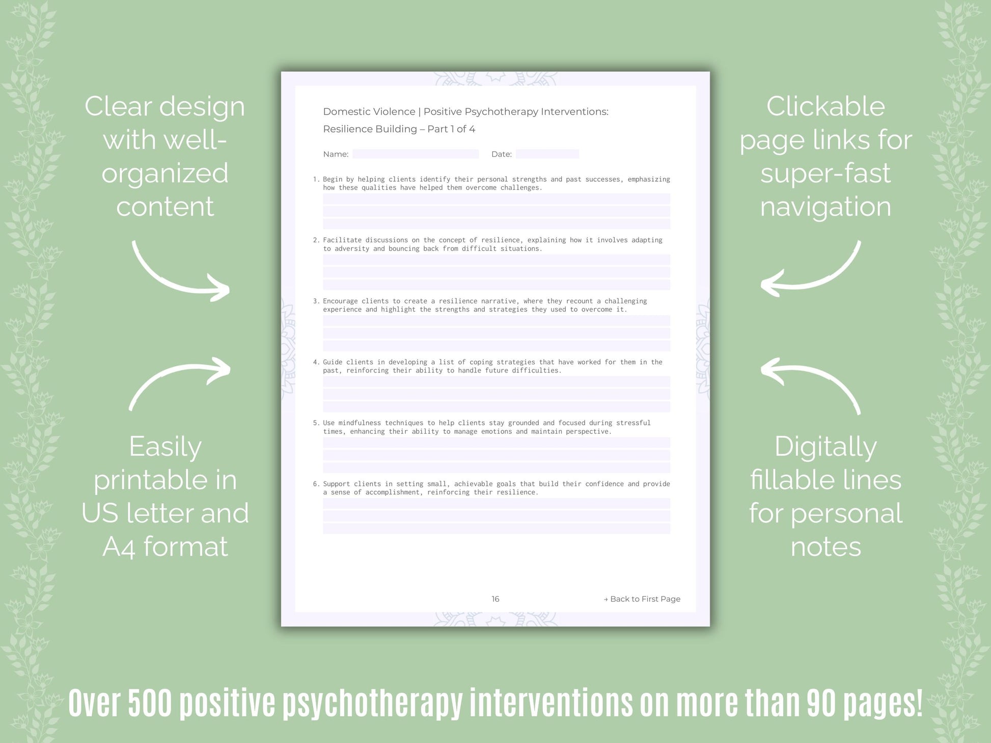 Domestic Violence Positive Psychotherapy Counseling Templates