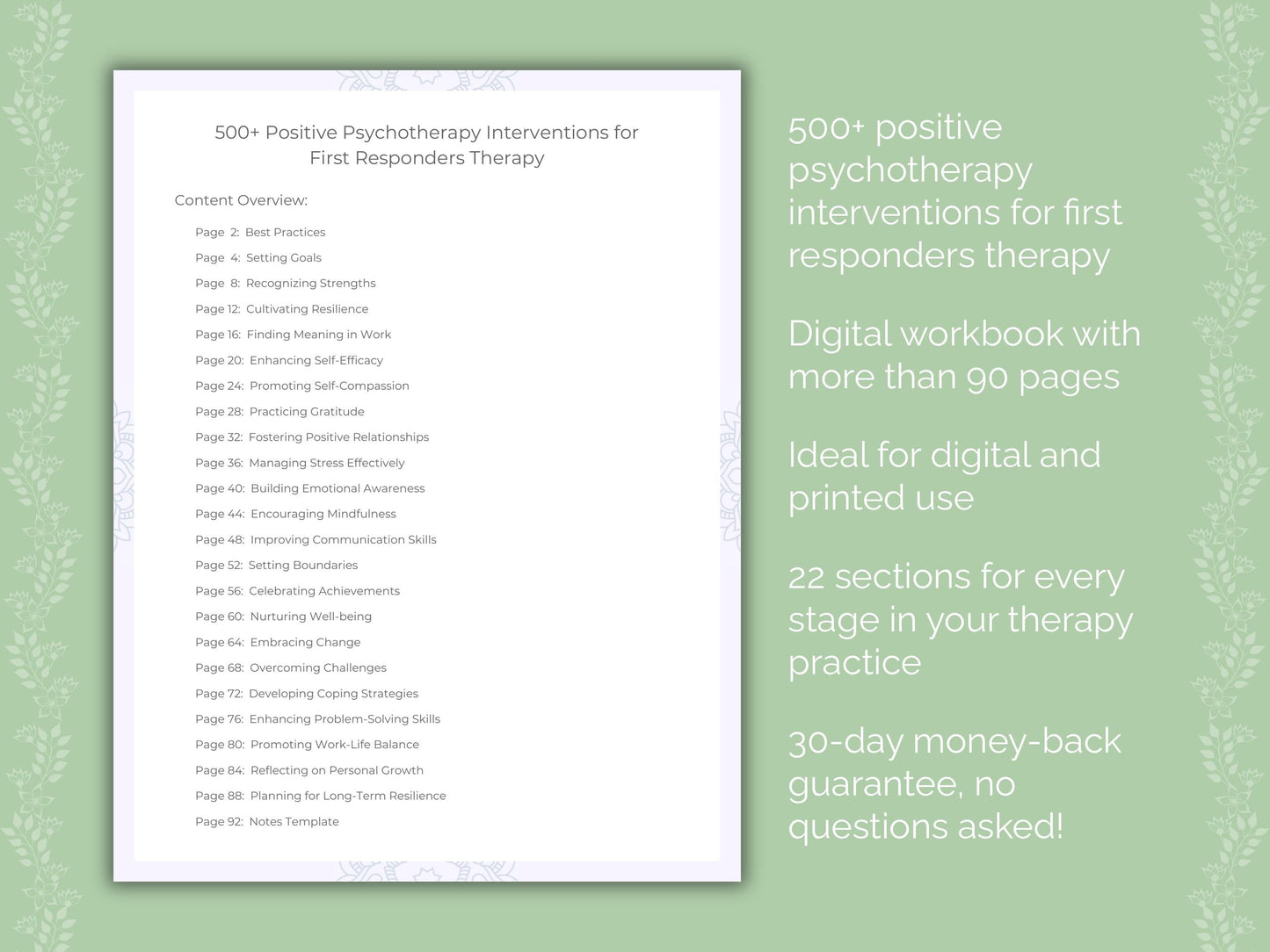 First Responders Positive Psychotherapy Therapist Worksheets