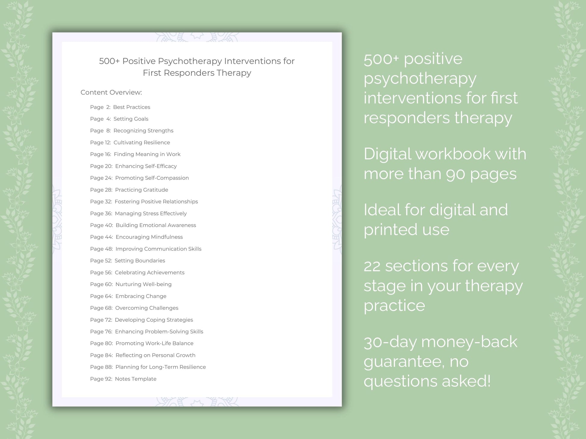 First Responders Positive Psychotherapy Therapist Worksheets